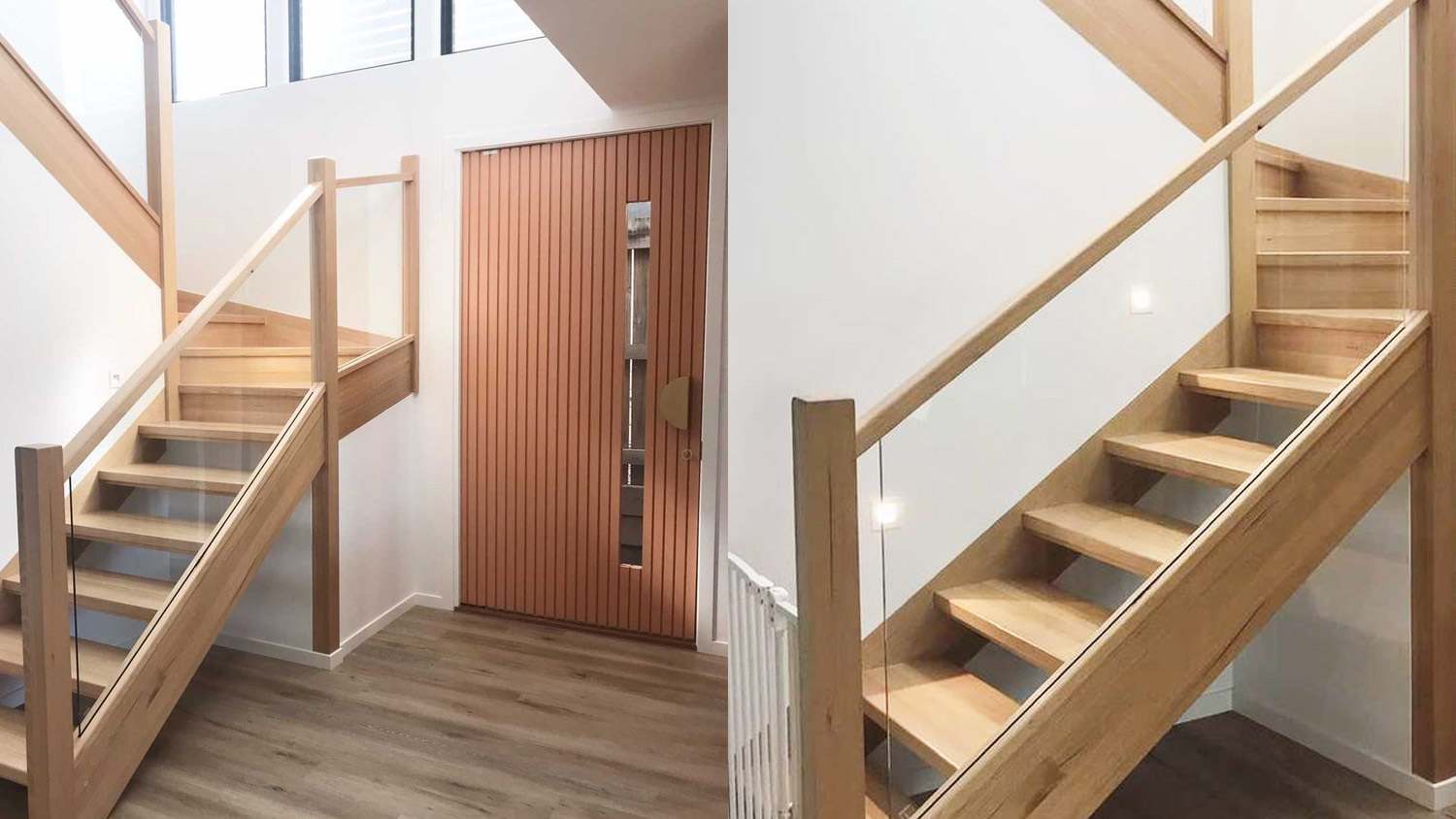 Wood stairs modern door open plan