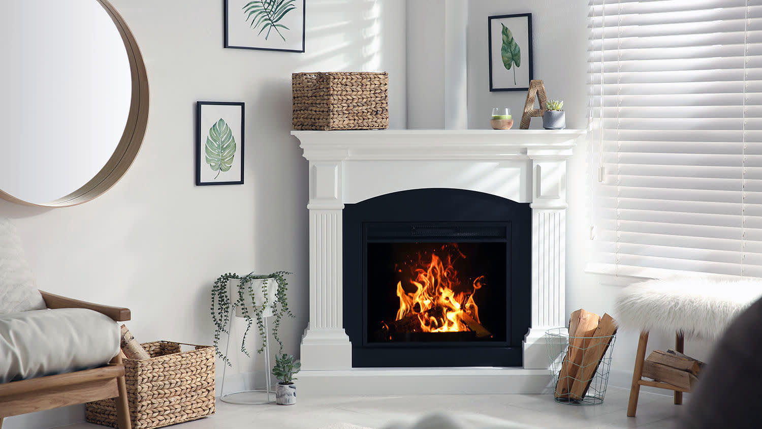 living room with electric fireplace