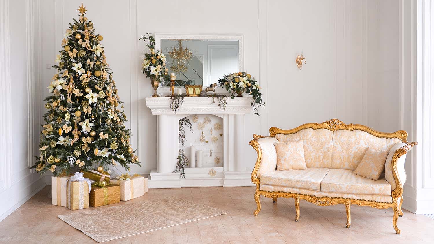 living room with fireplace column