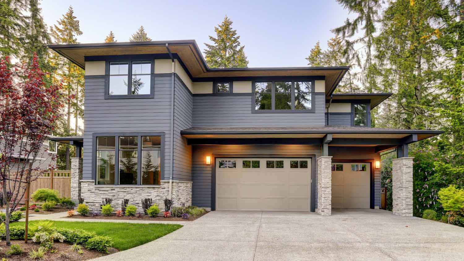 gray wood flat roof home