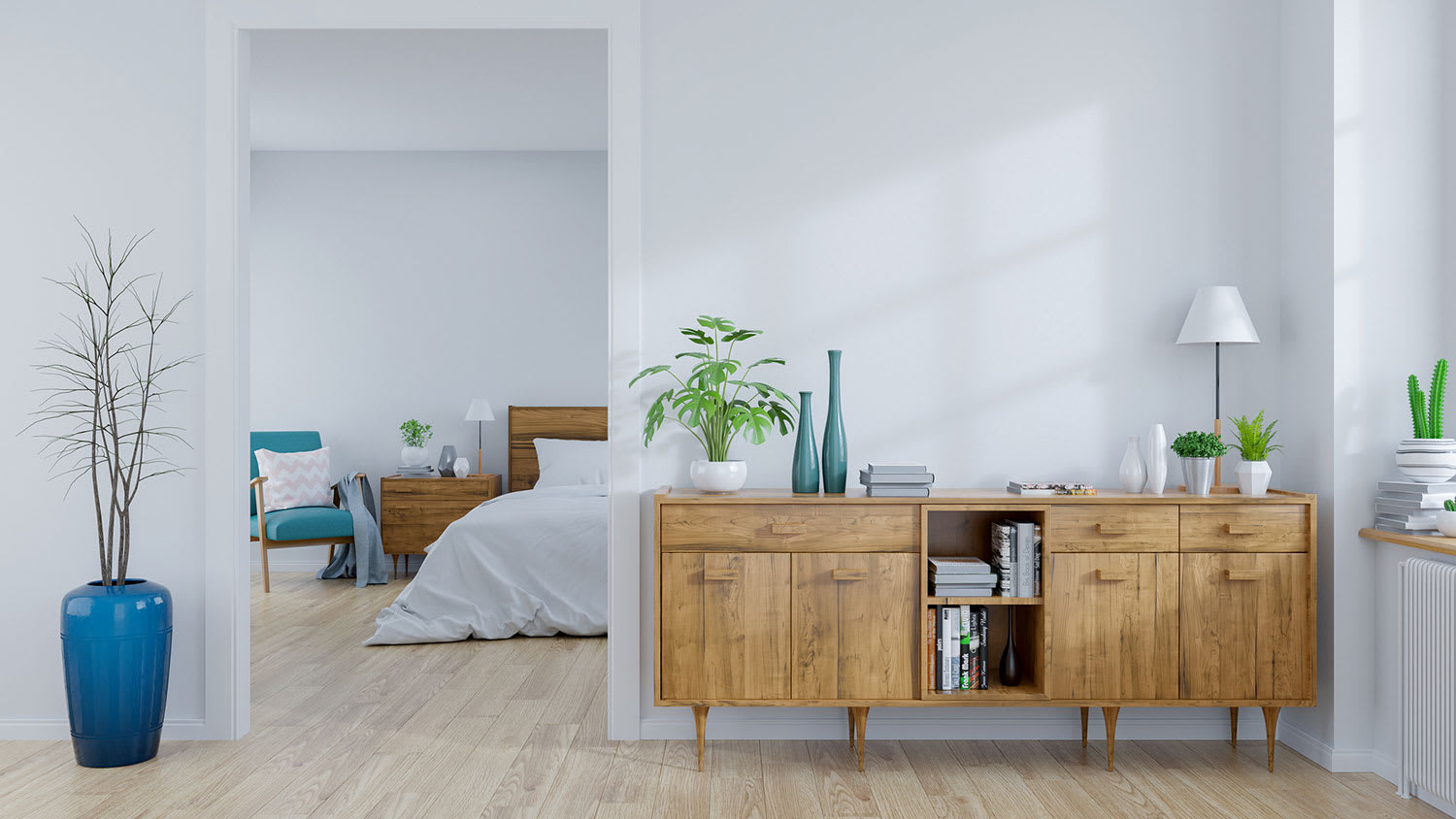 Interior of a bedroom and living room apartment