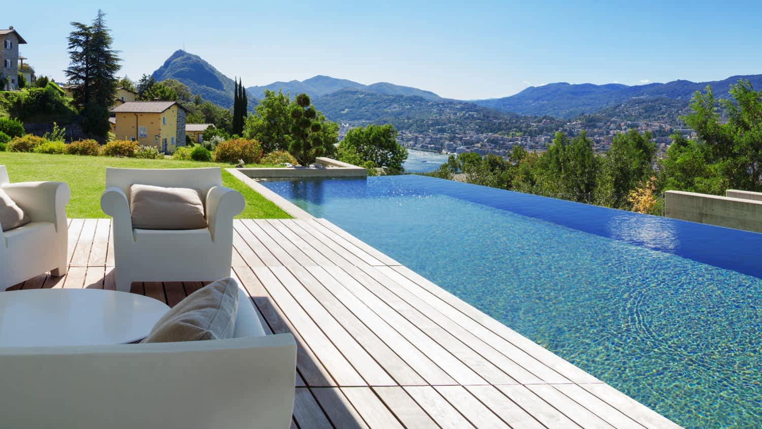 An infinity pool in a modern house