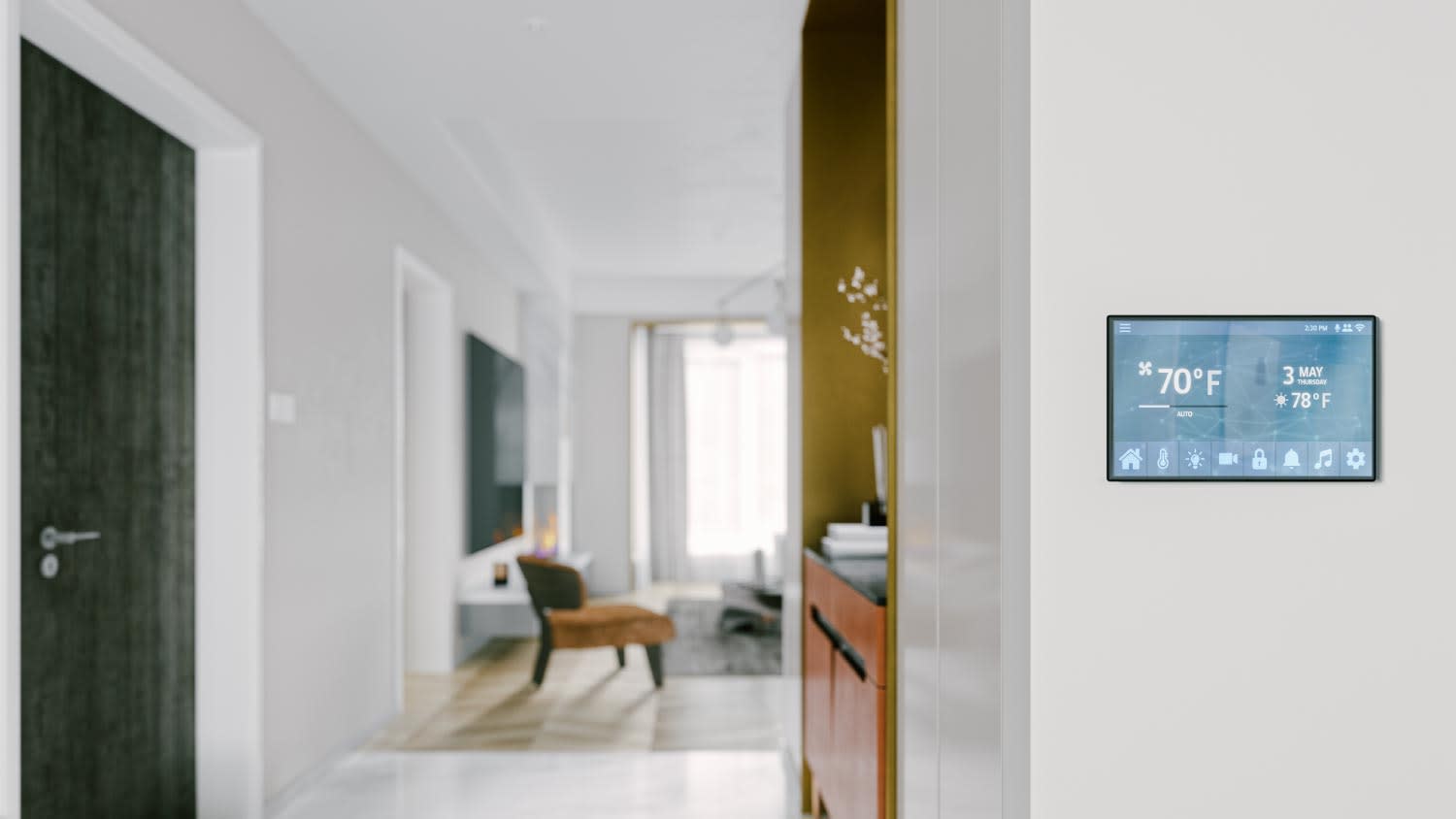 Interior of a modern house with smart automation system