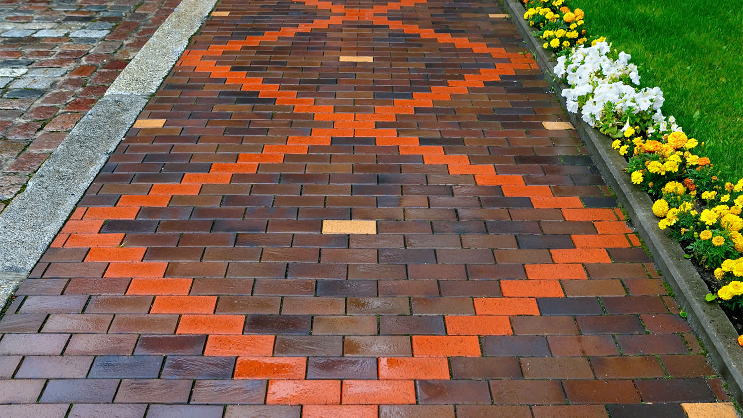 Beautiful pavement of red and brown clinker brick.