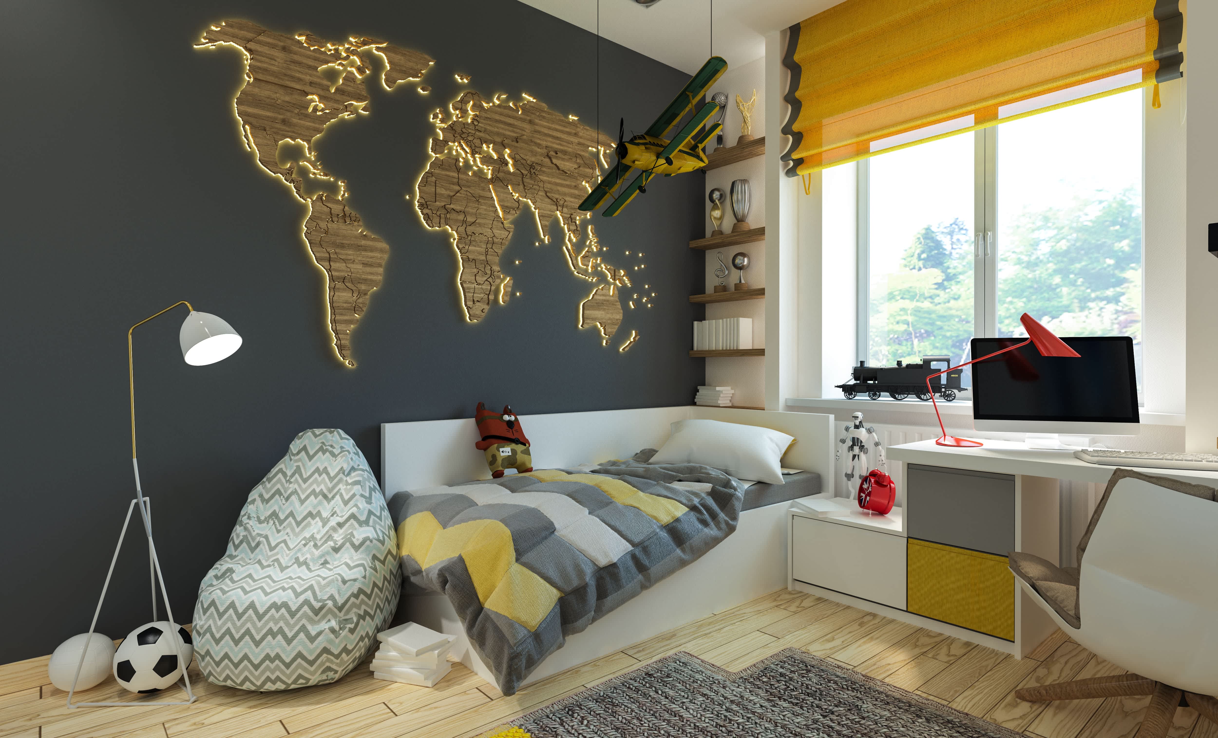 A modern kid’s room with a daybed