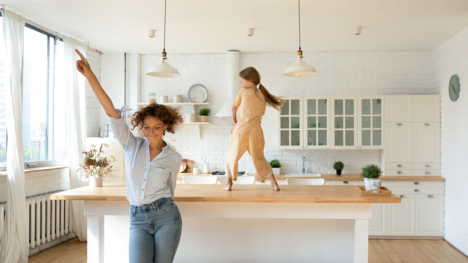 Mother and daughter in kitchen