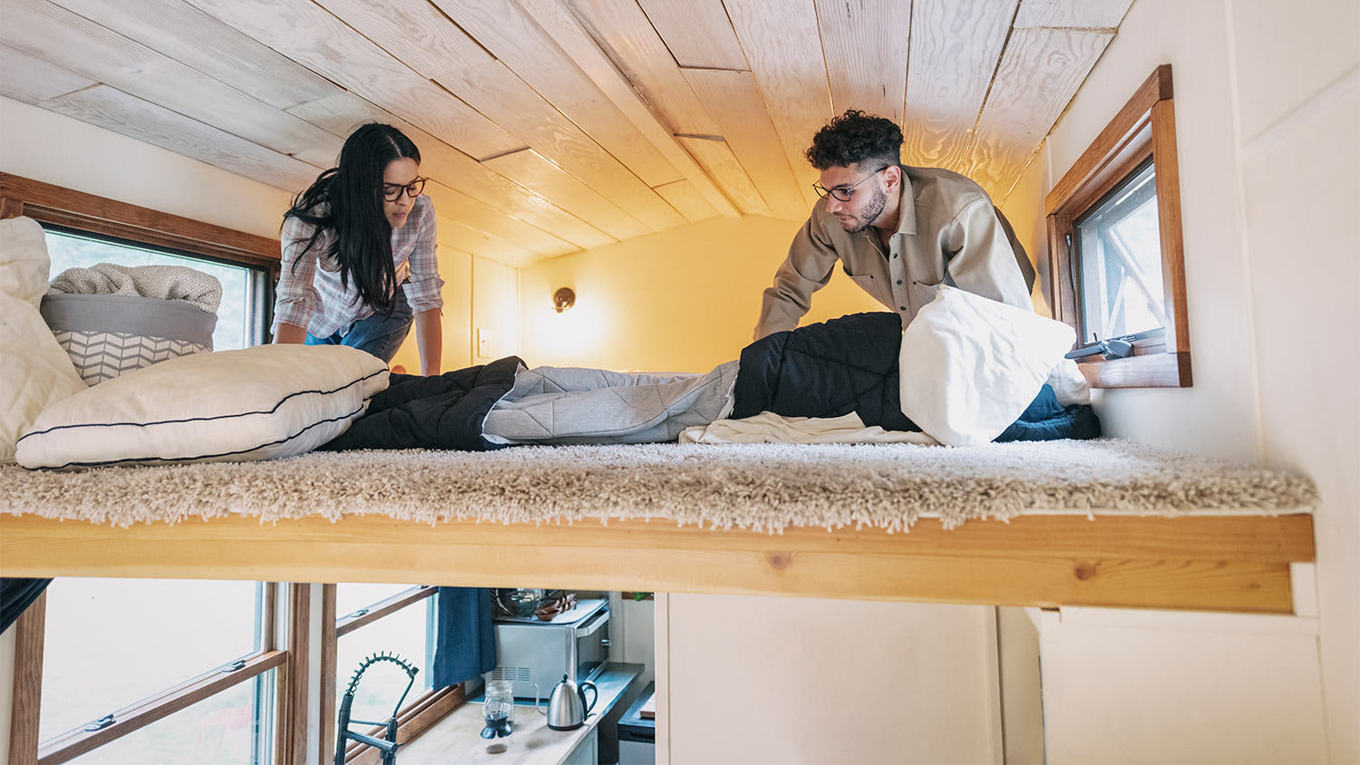 Couple tiny house bedroom