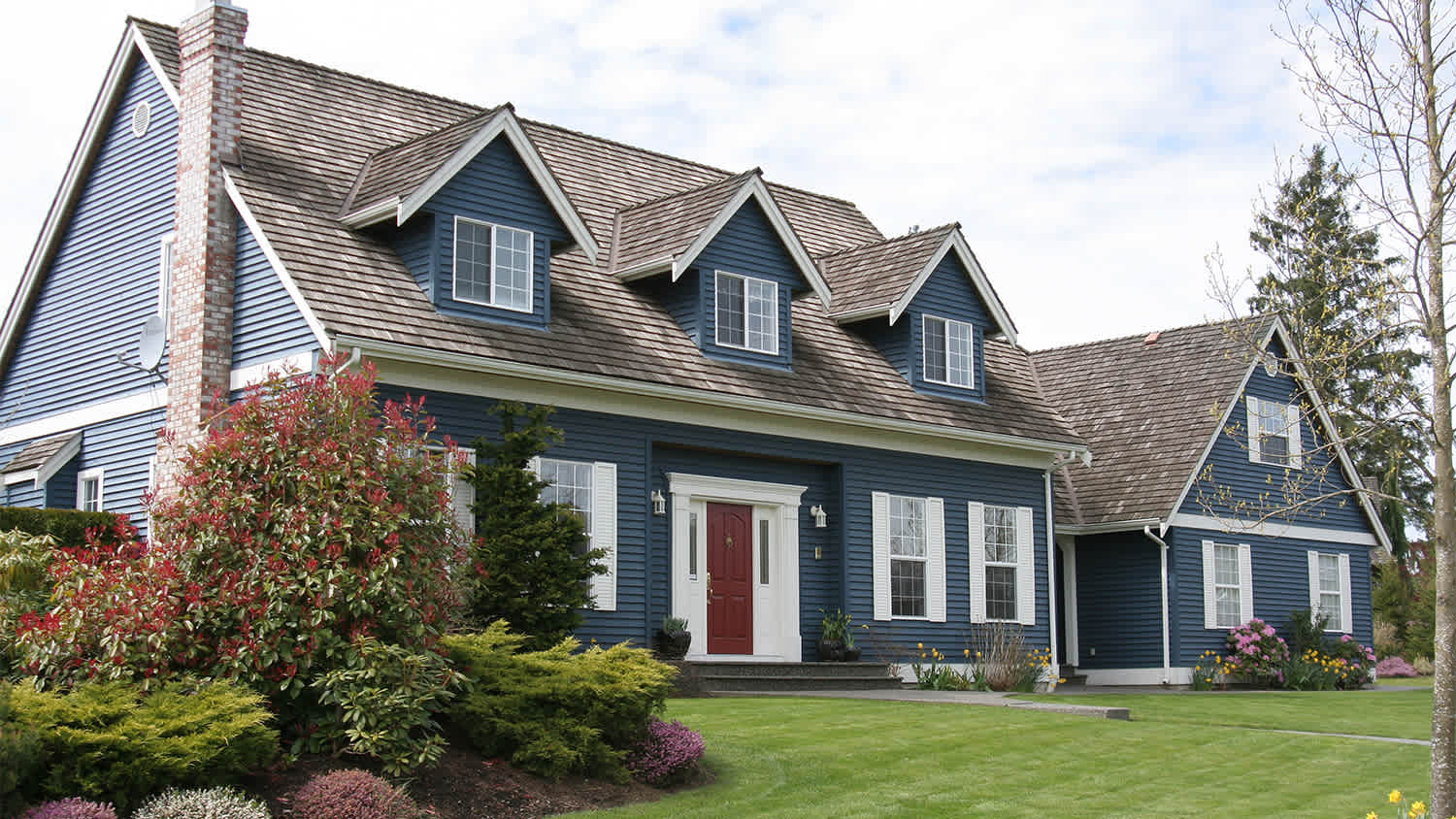 blue family house grey roof