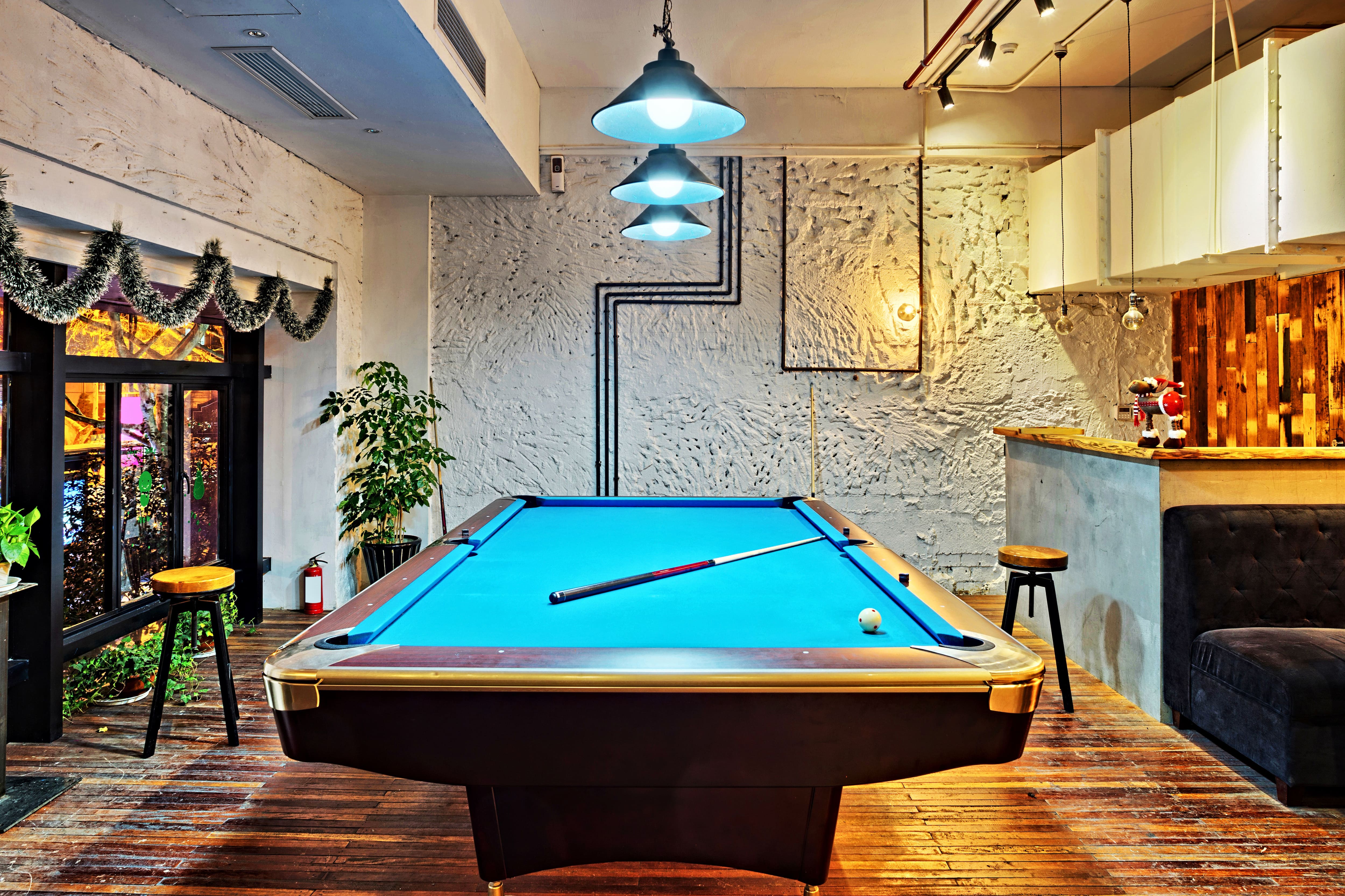Pool table in game room