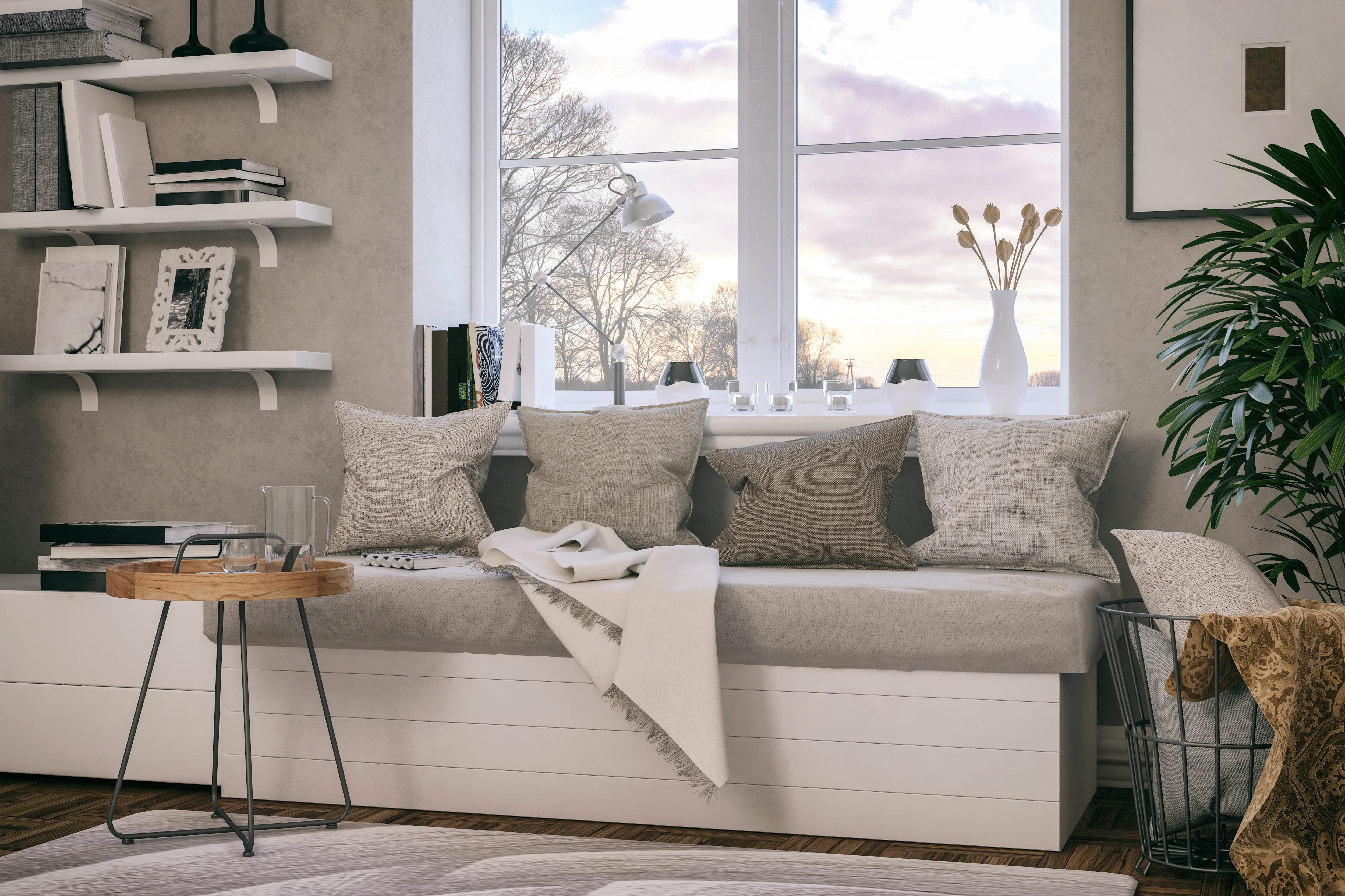 Built-in window bench in living room