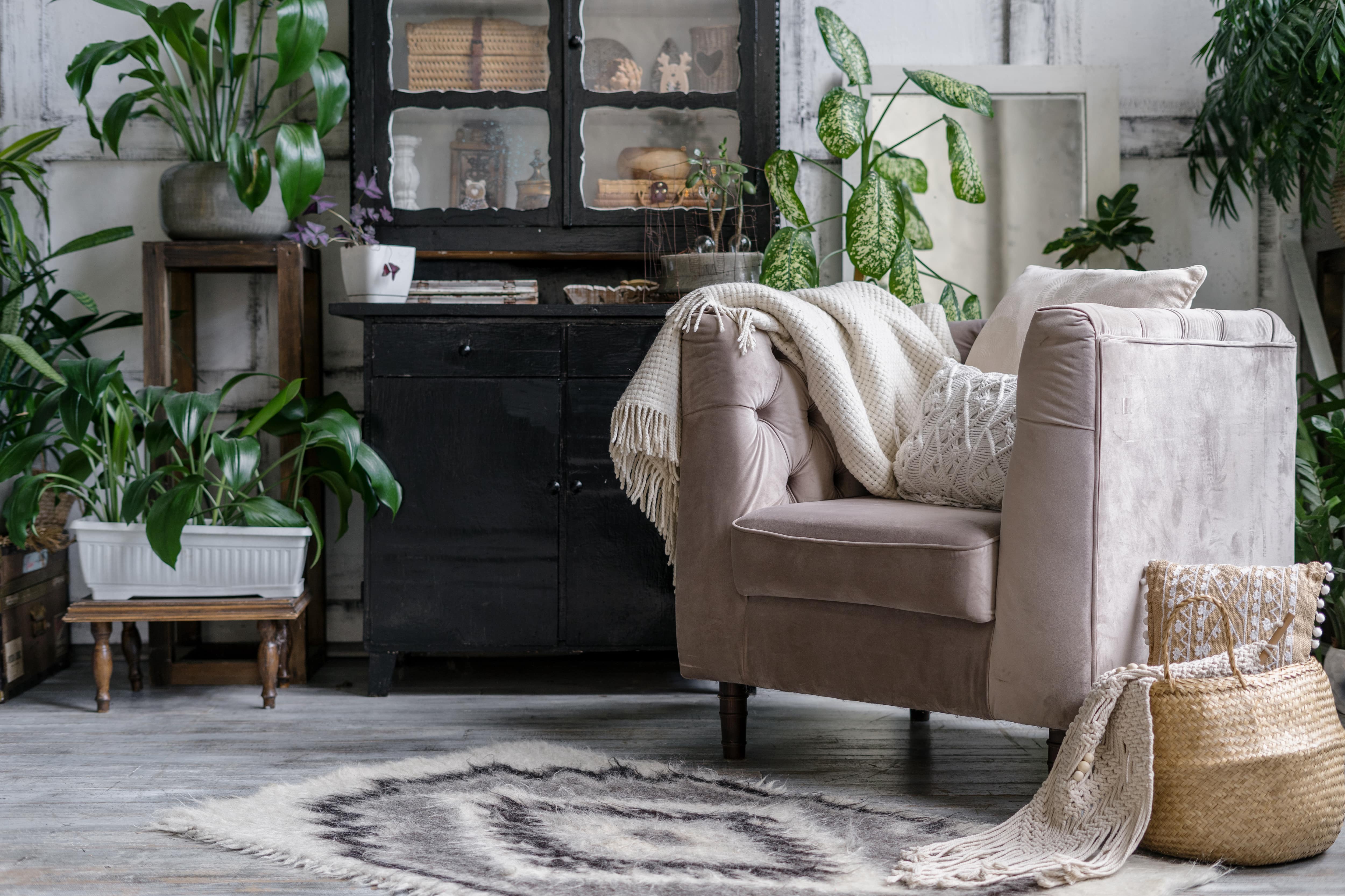 Gray tufted armchair in living room