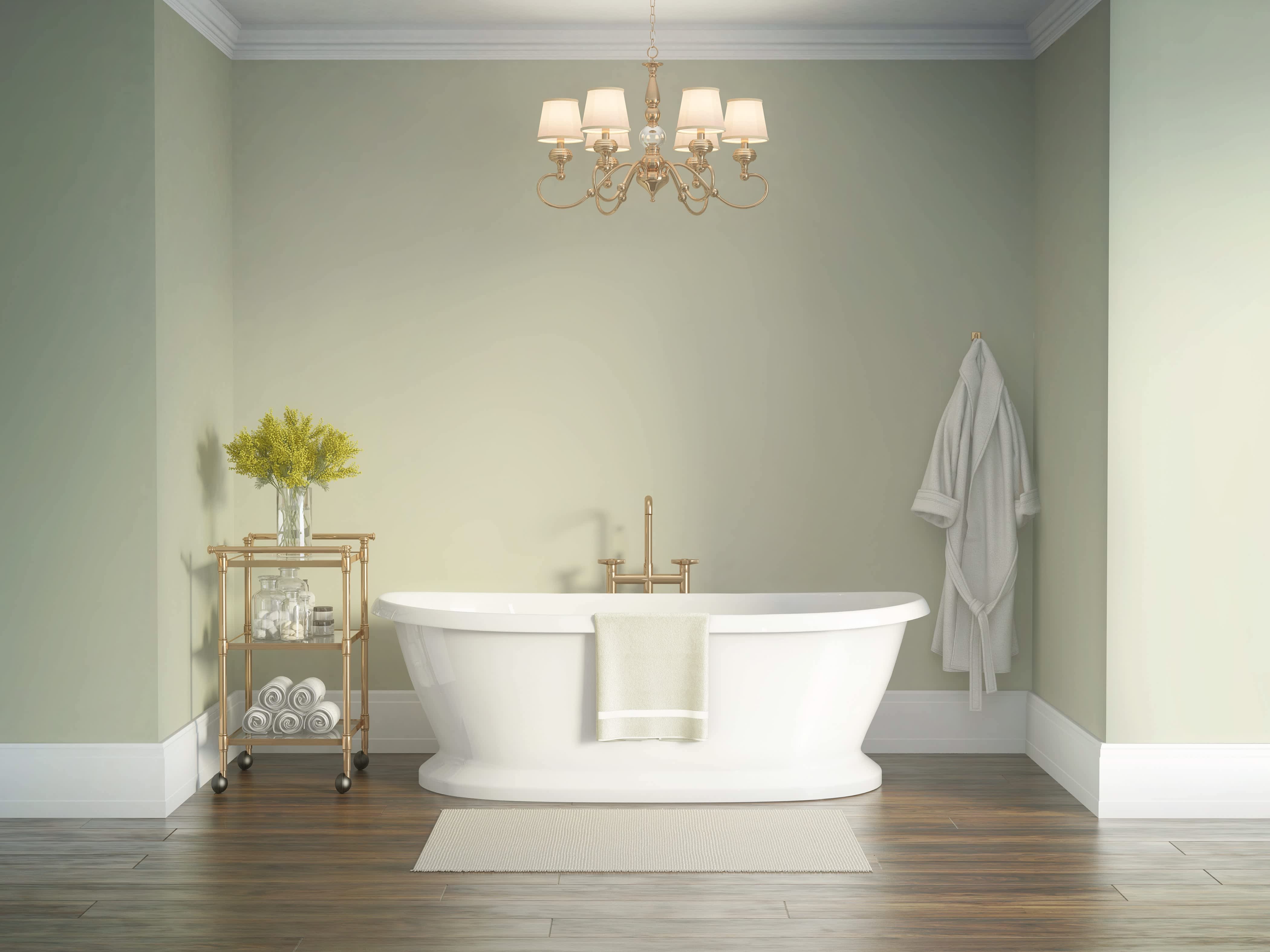 Bar cart in large bathroom