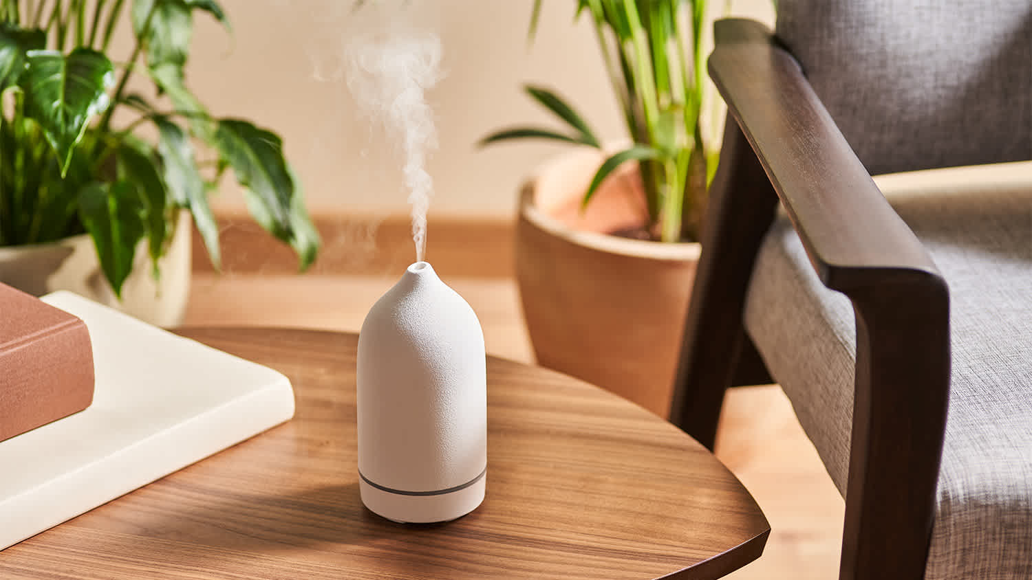 humidifier on coffee table in living room