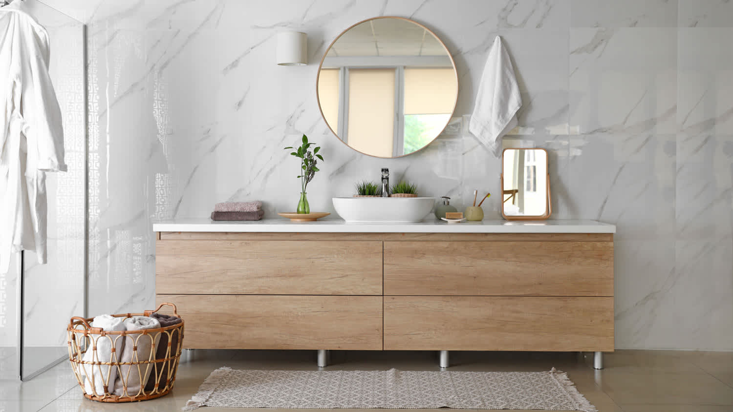 A modern minimal bathroom vanity