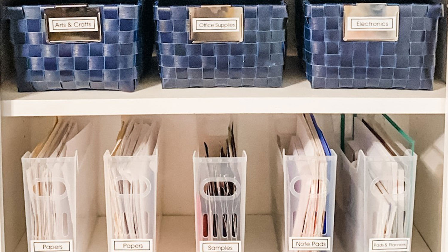 Labeled organized bins and boxes