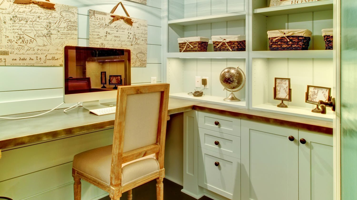 A home office with vintage aesthetics
