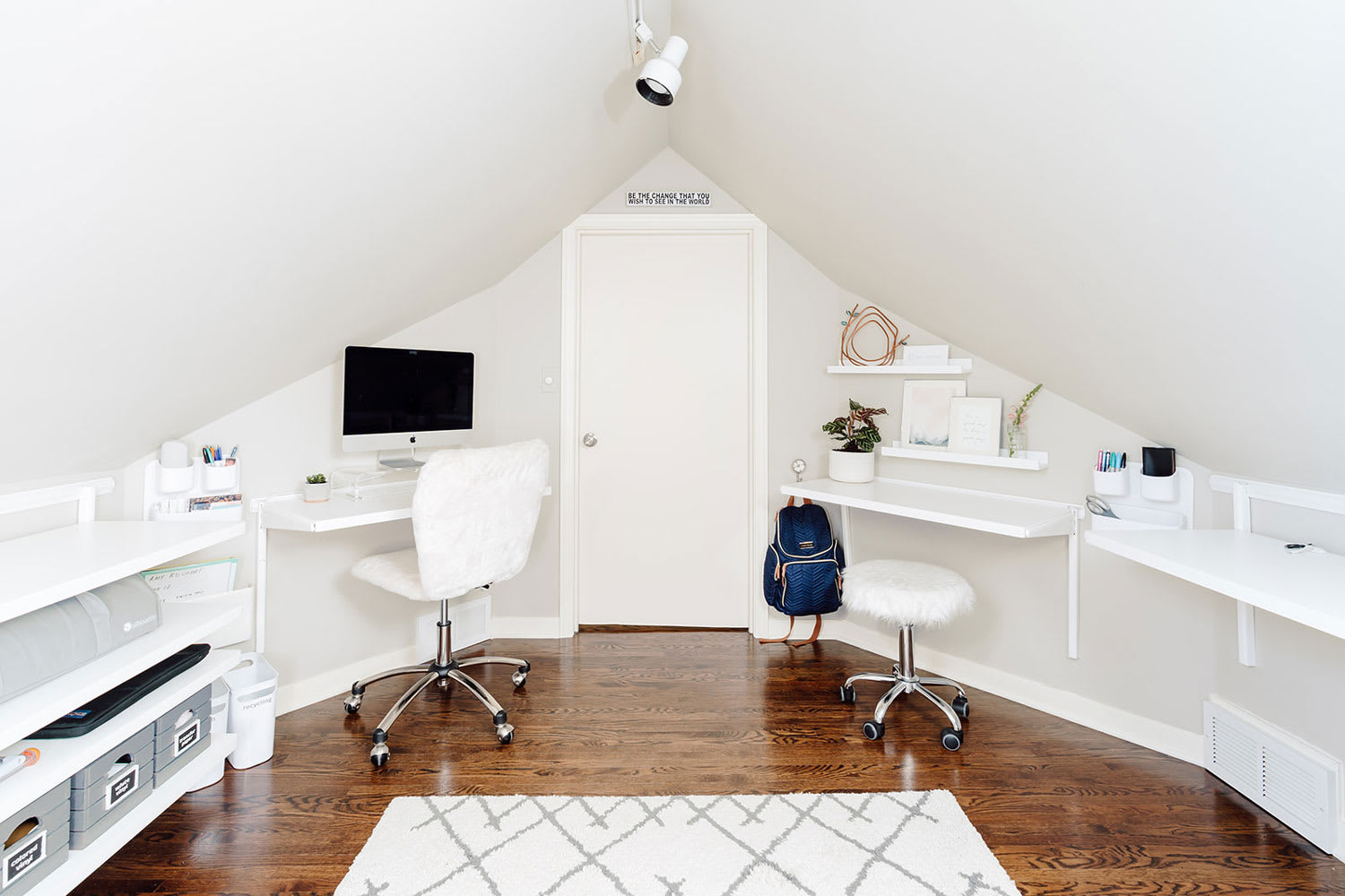 A home office with a pitched roof