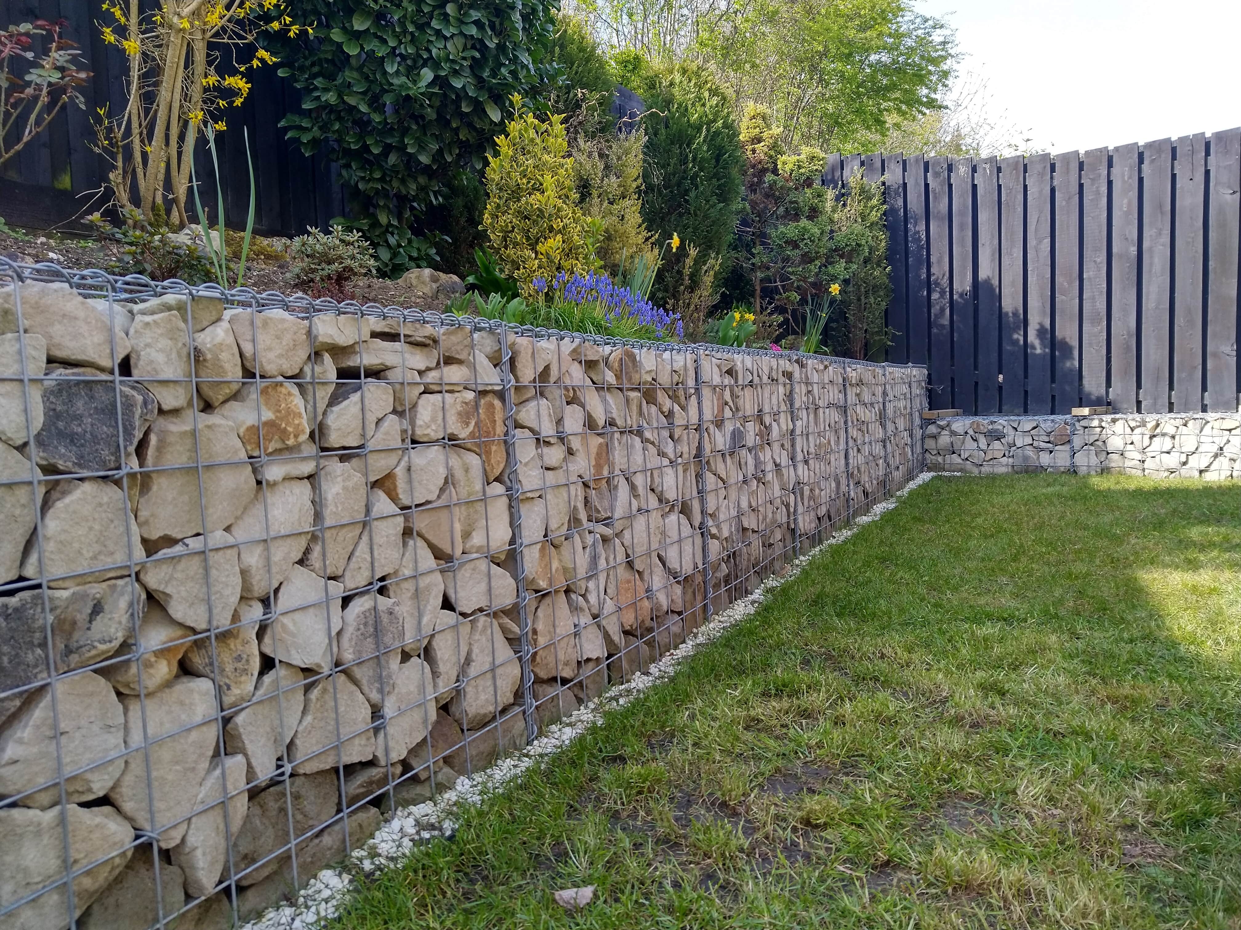 Gabion wall in a backyard