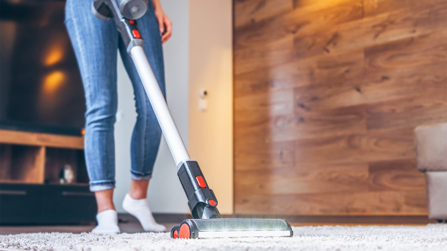 woman cleaning carpet