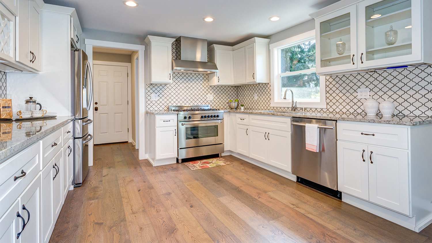 kitchen with builder grade floor