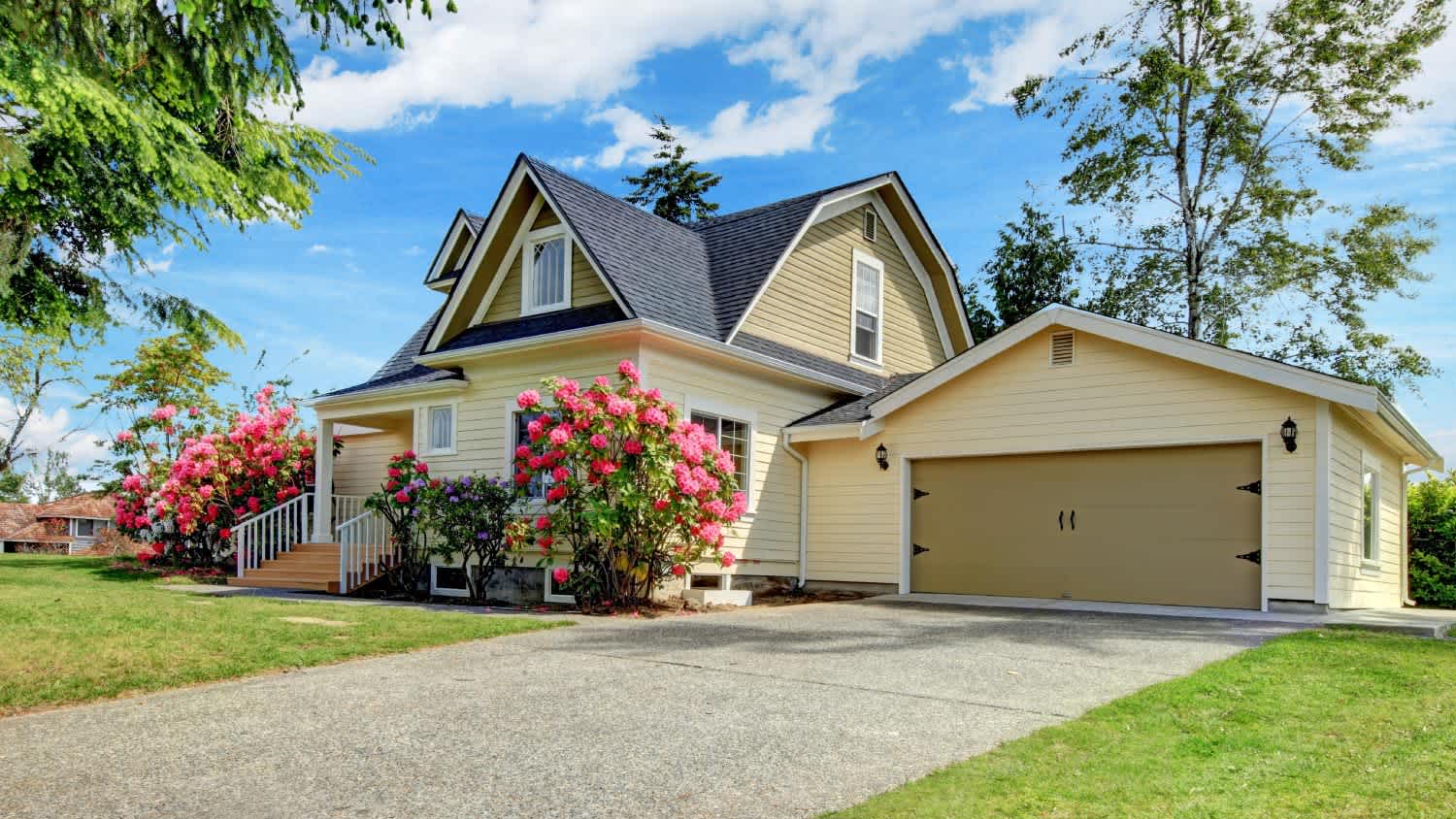 A view of a yellow house exterior