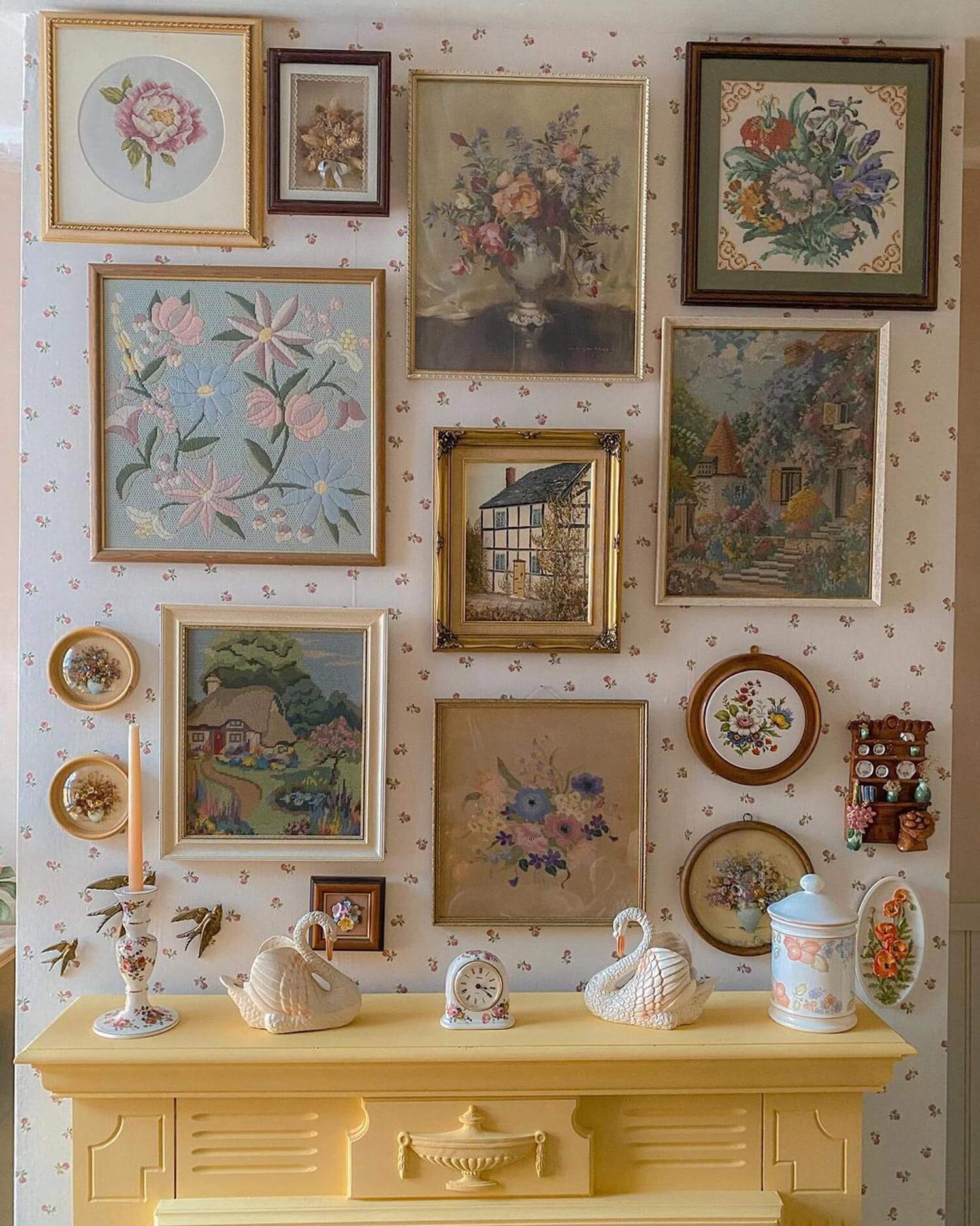 A gallery wall of framed botanic prints