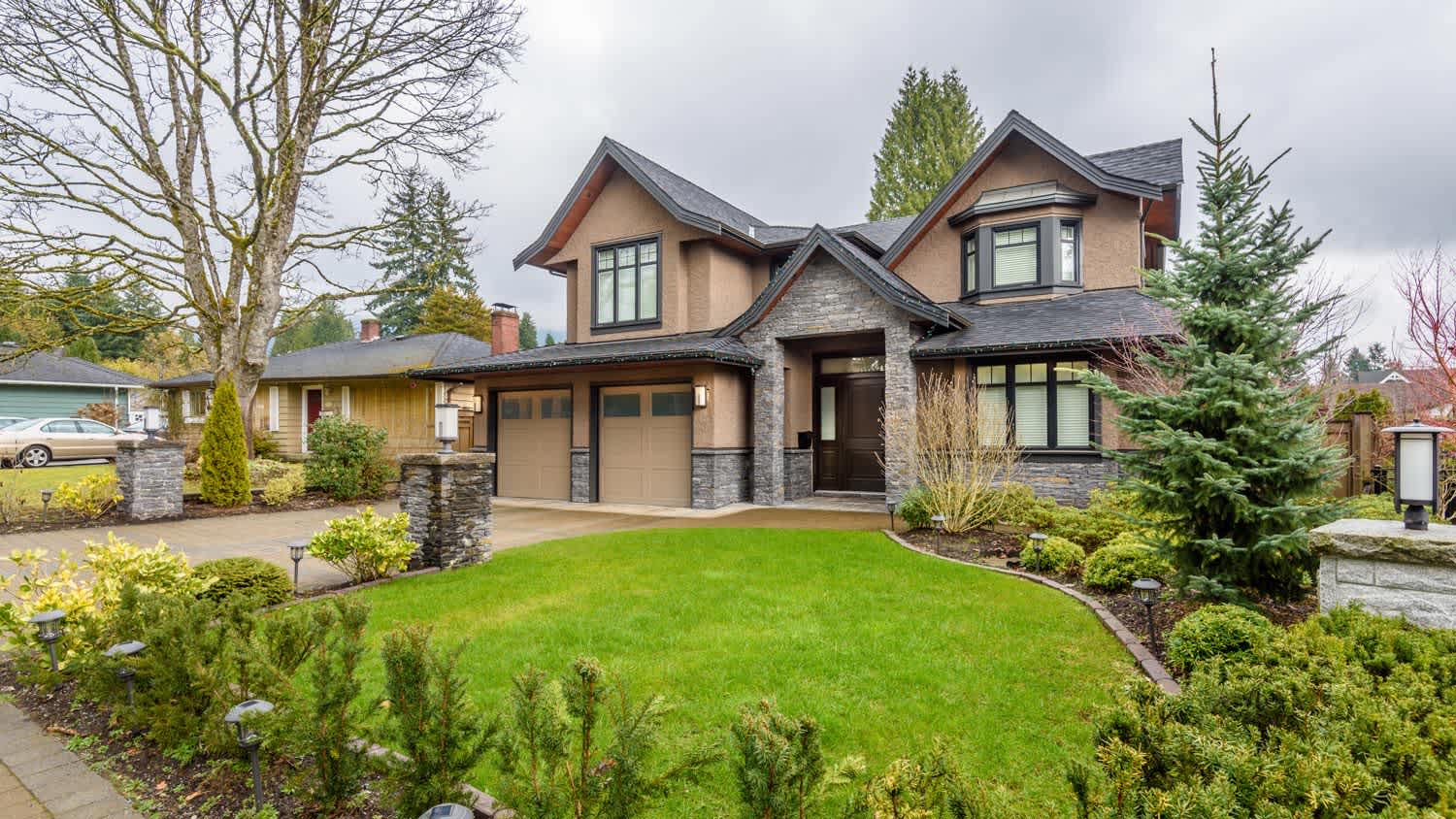 The exterior of a natural stone house