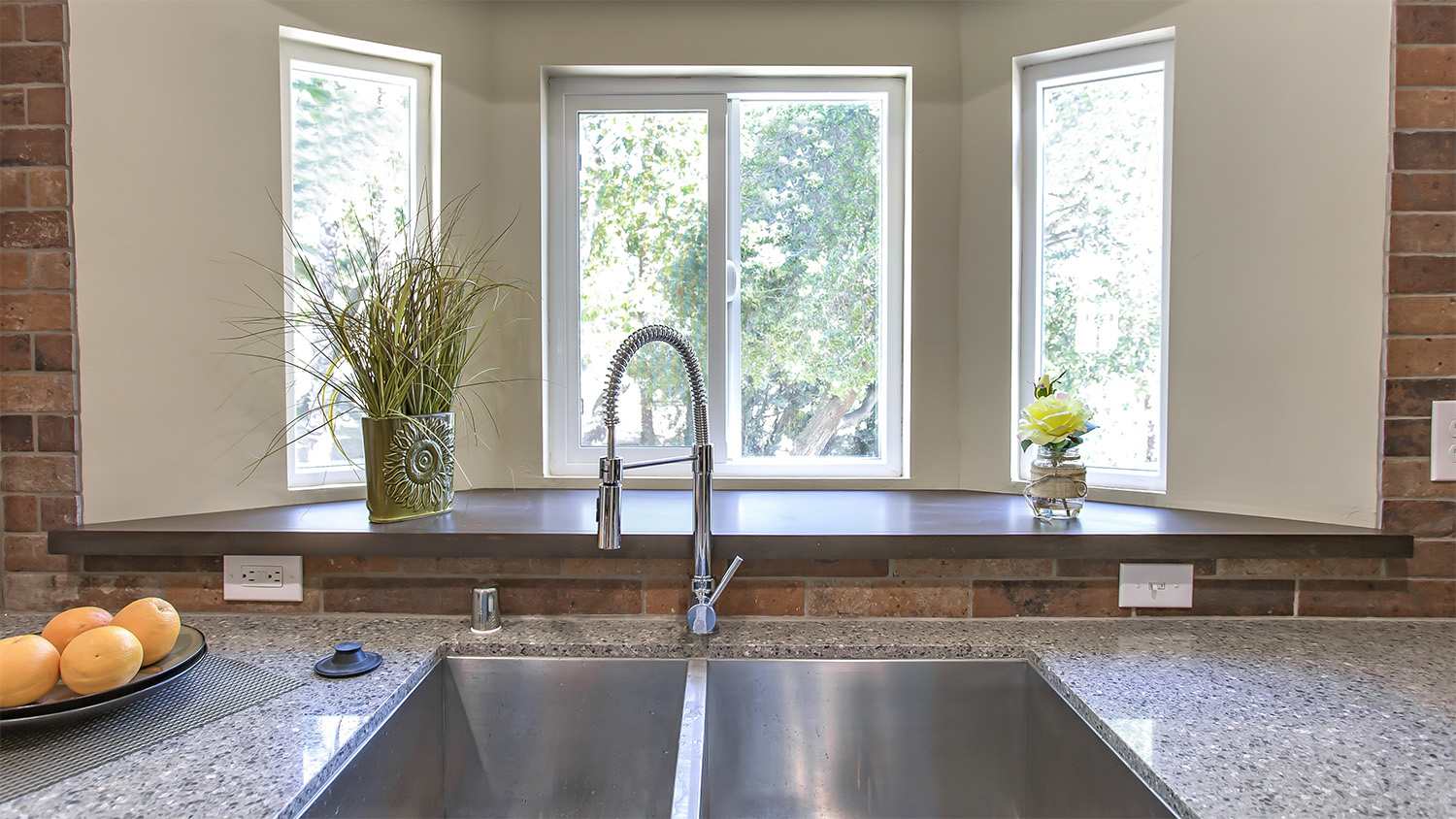 kitchen with bay window over sink