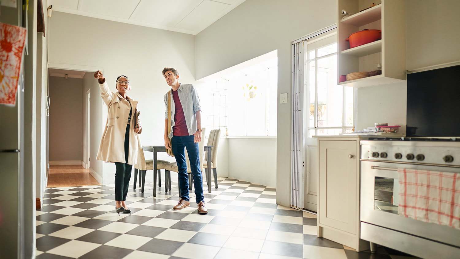 Kitchen home tour black and white floor