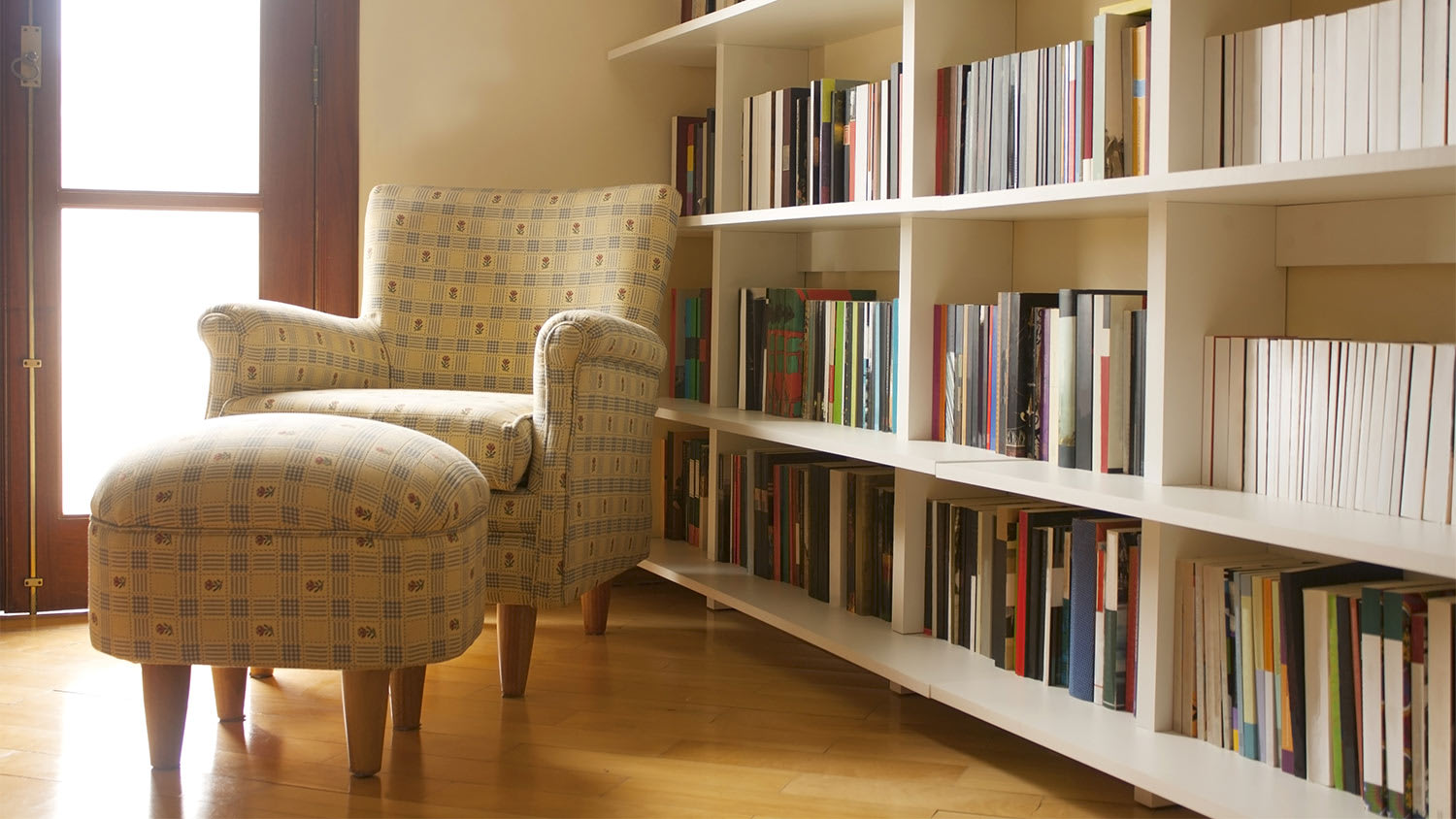 Cozy reading room books chair