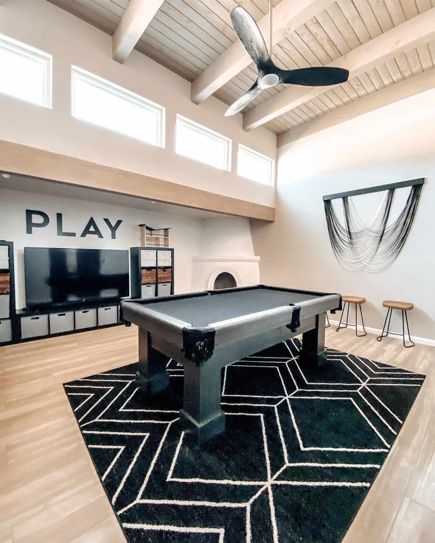 Play room high ceiling pool table