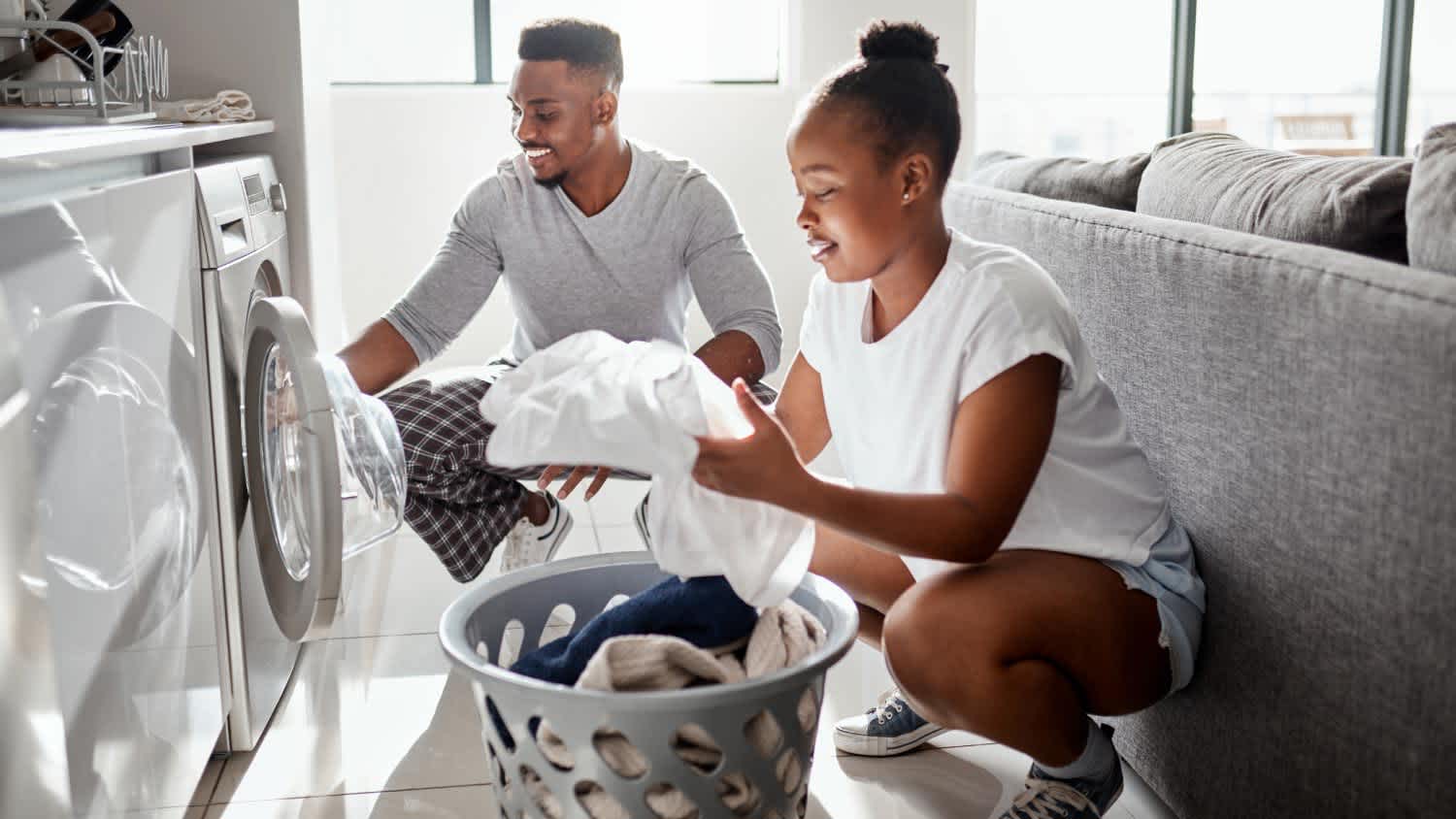 couple doing laundry together