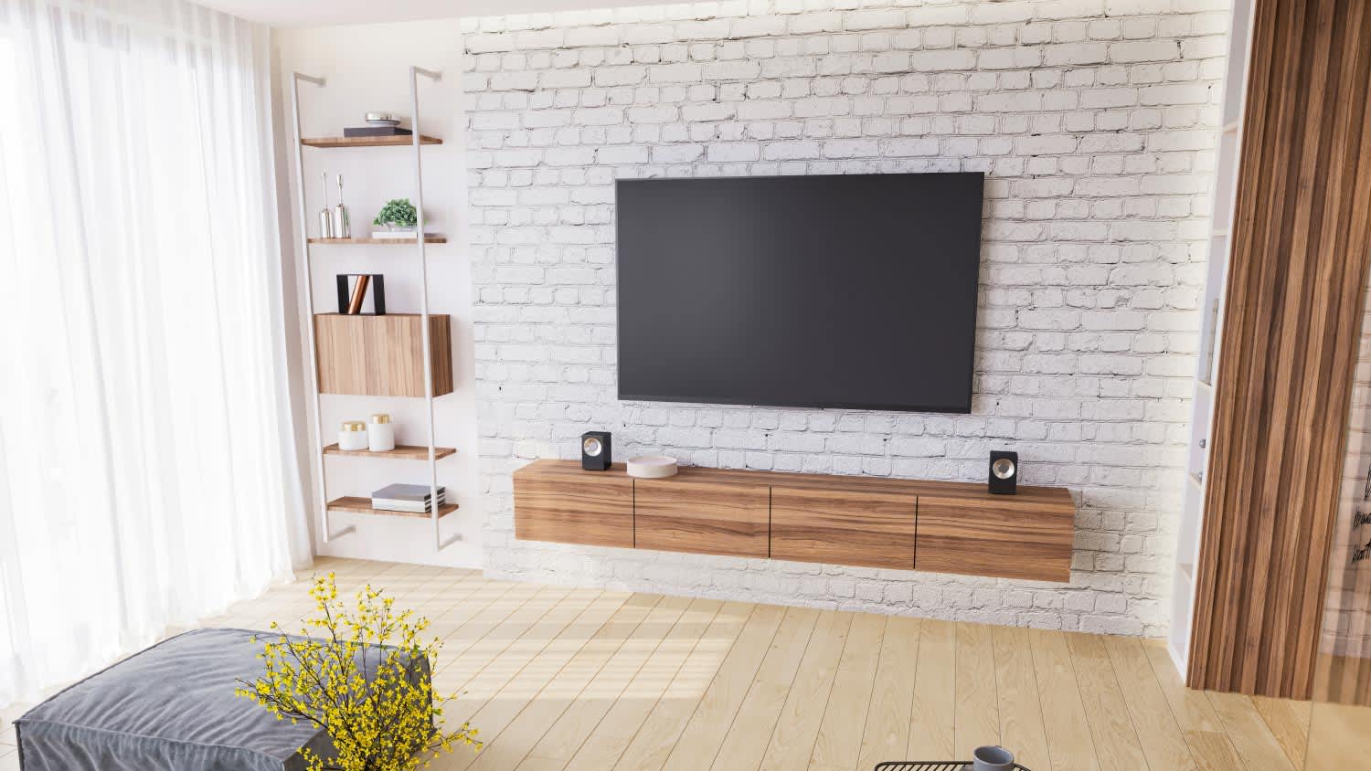 TV on brick wall backlighting