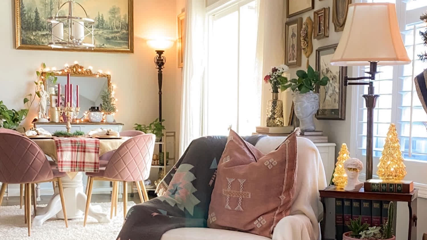 A rose gold living room