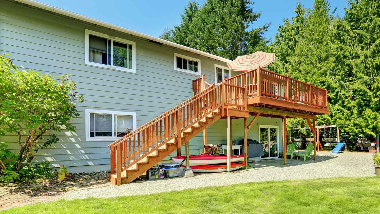 Country house with large wooden deck