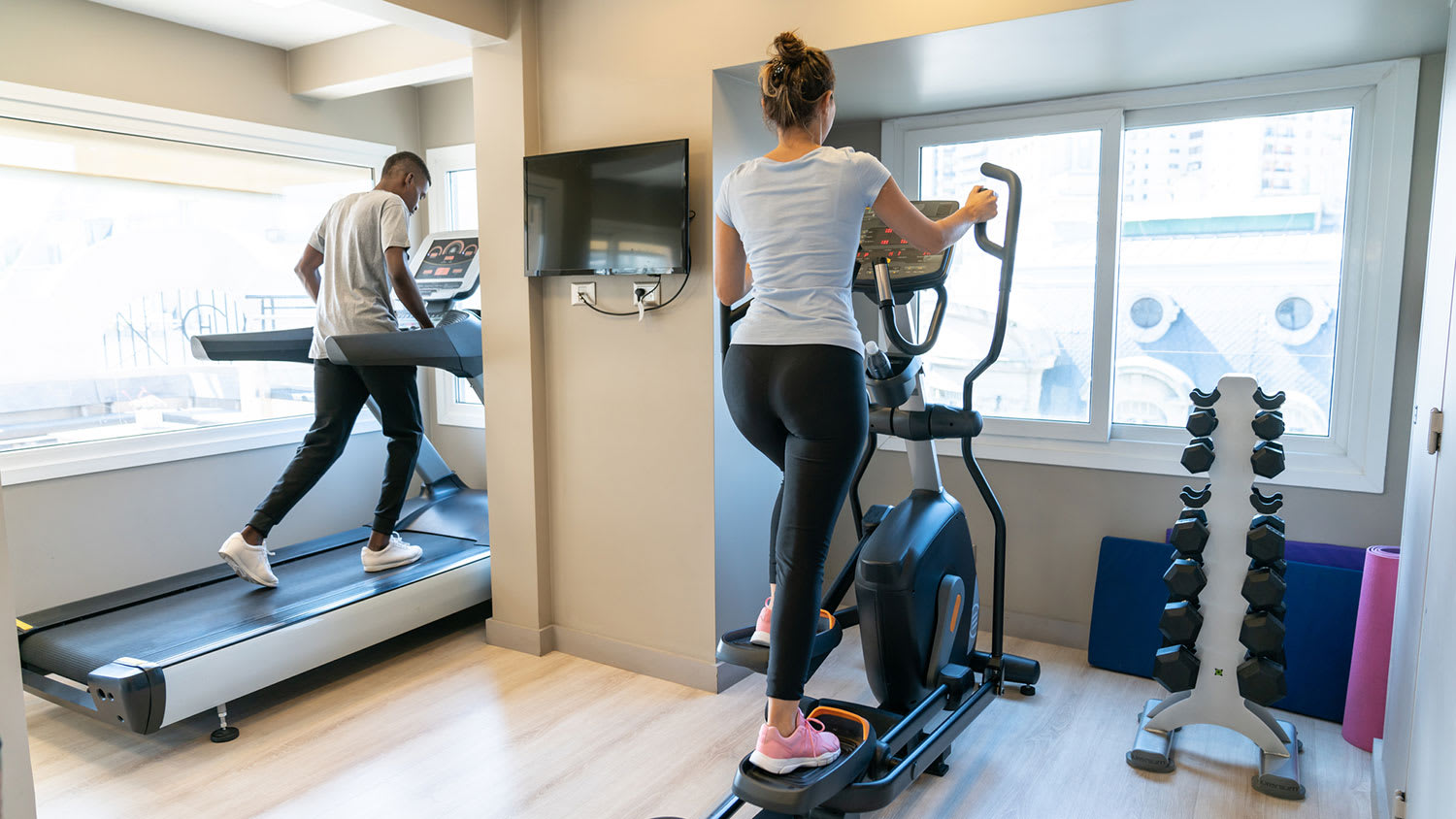 Couple training in their home gym