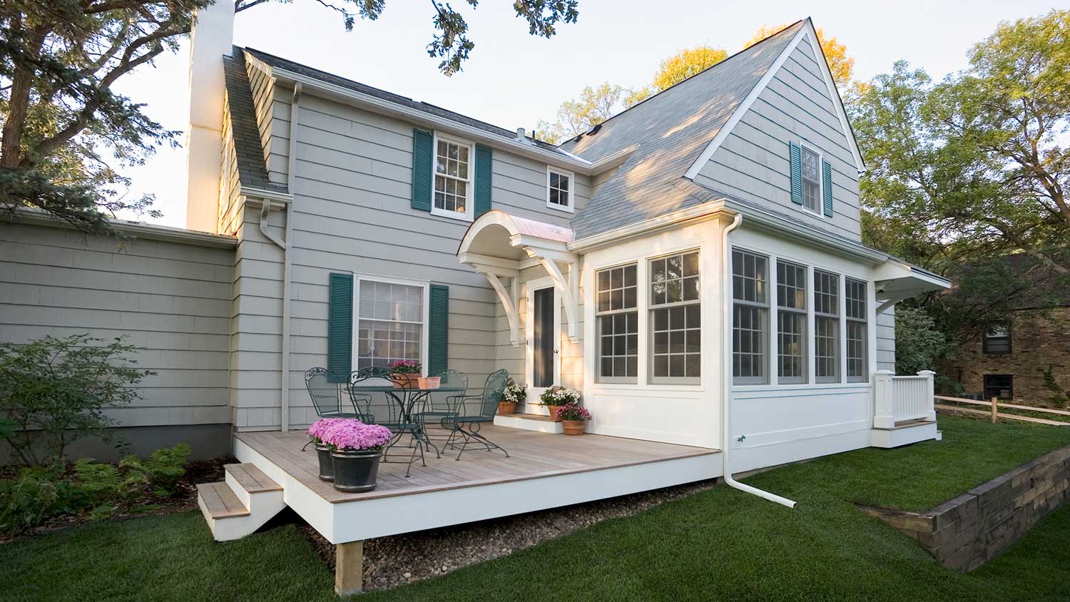 Suburb house with small floating deck
