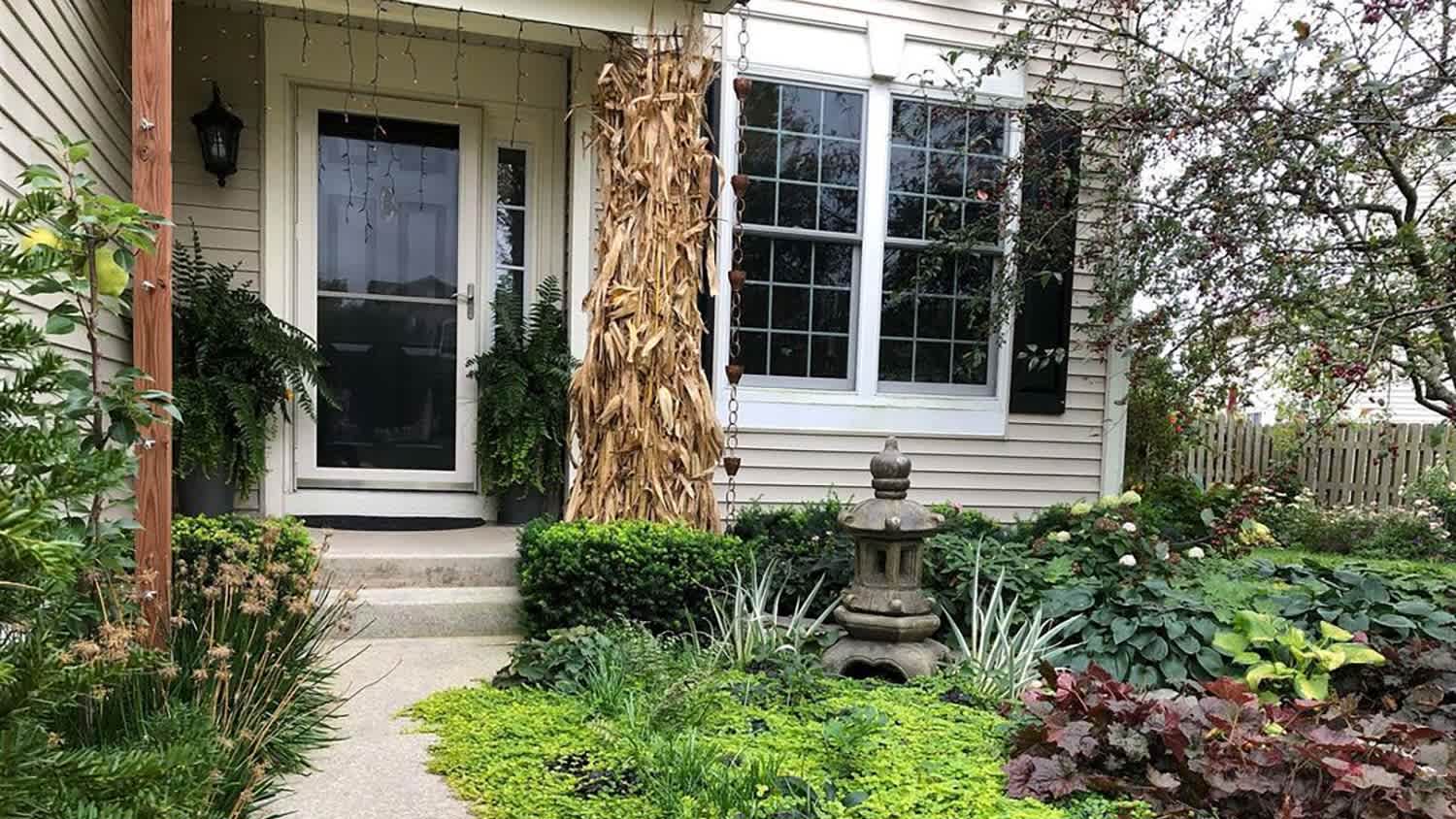 A low maintenance front yard landscaping helping to conserve water