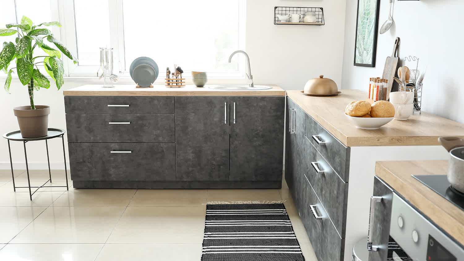stylish kitchen grey cabinets