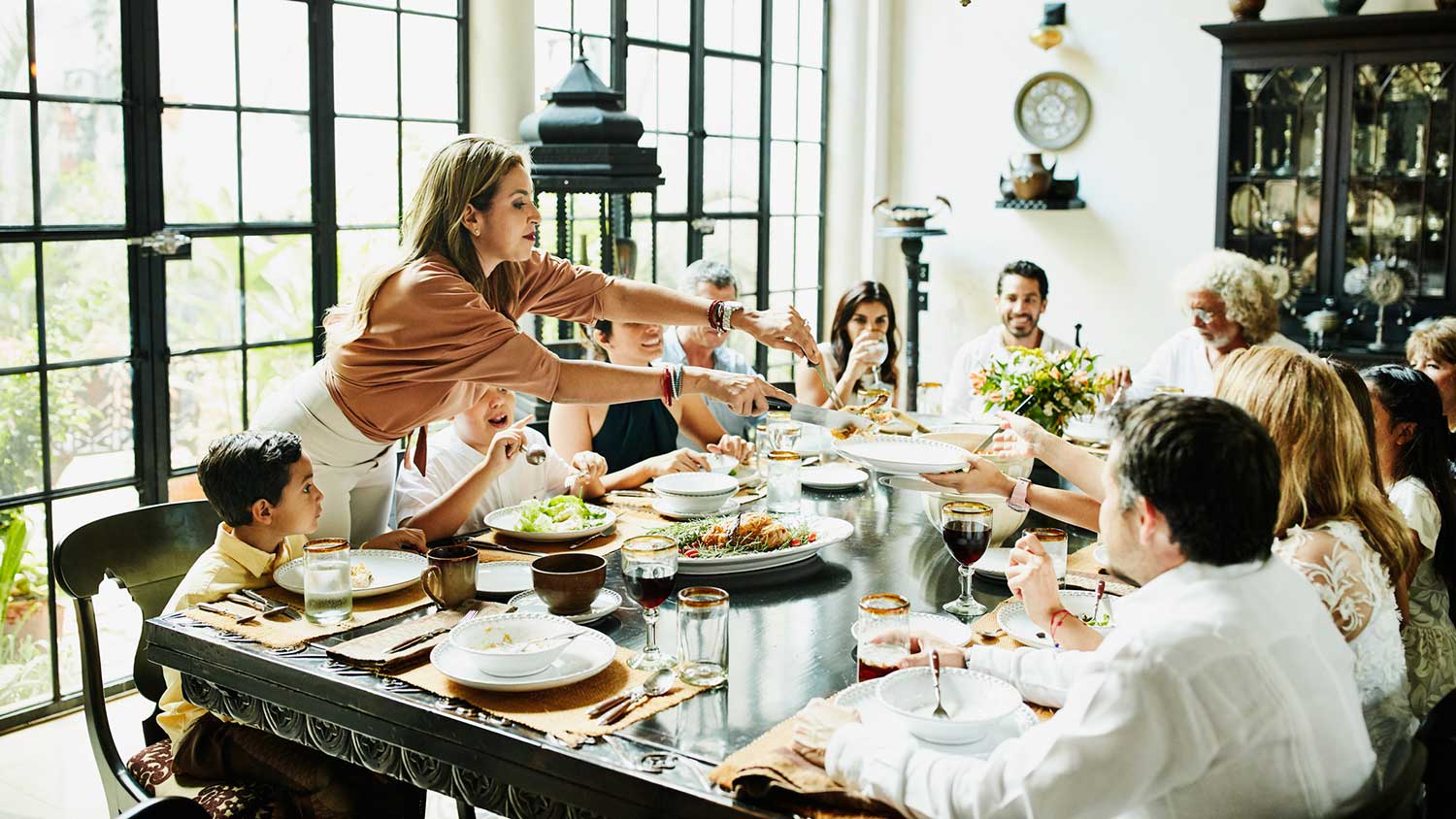 Family dining together at home