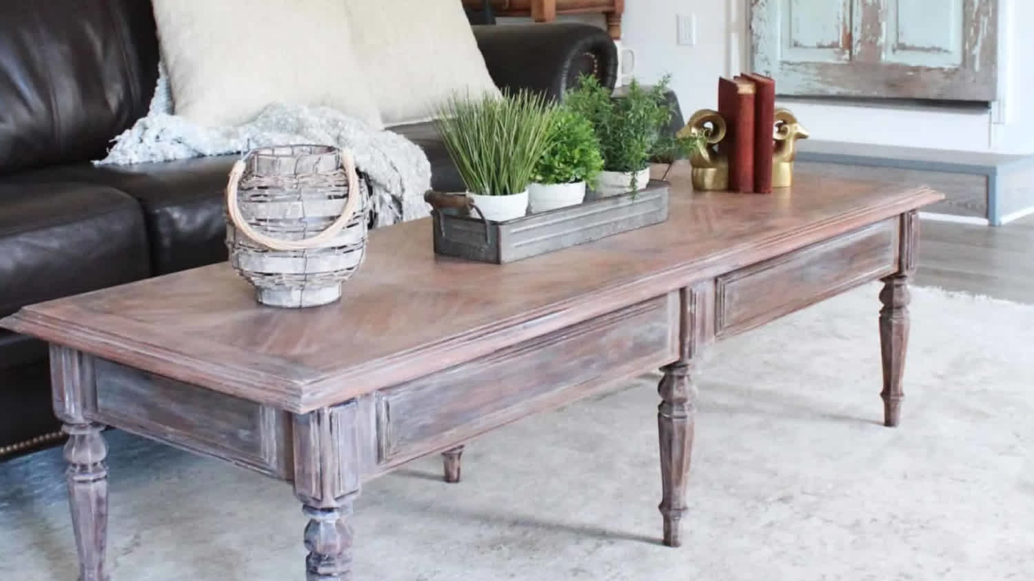 A wood coffee table