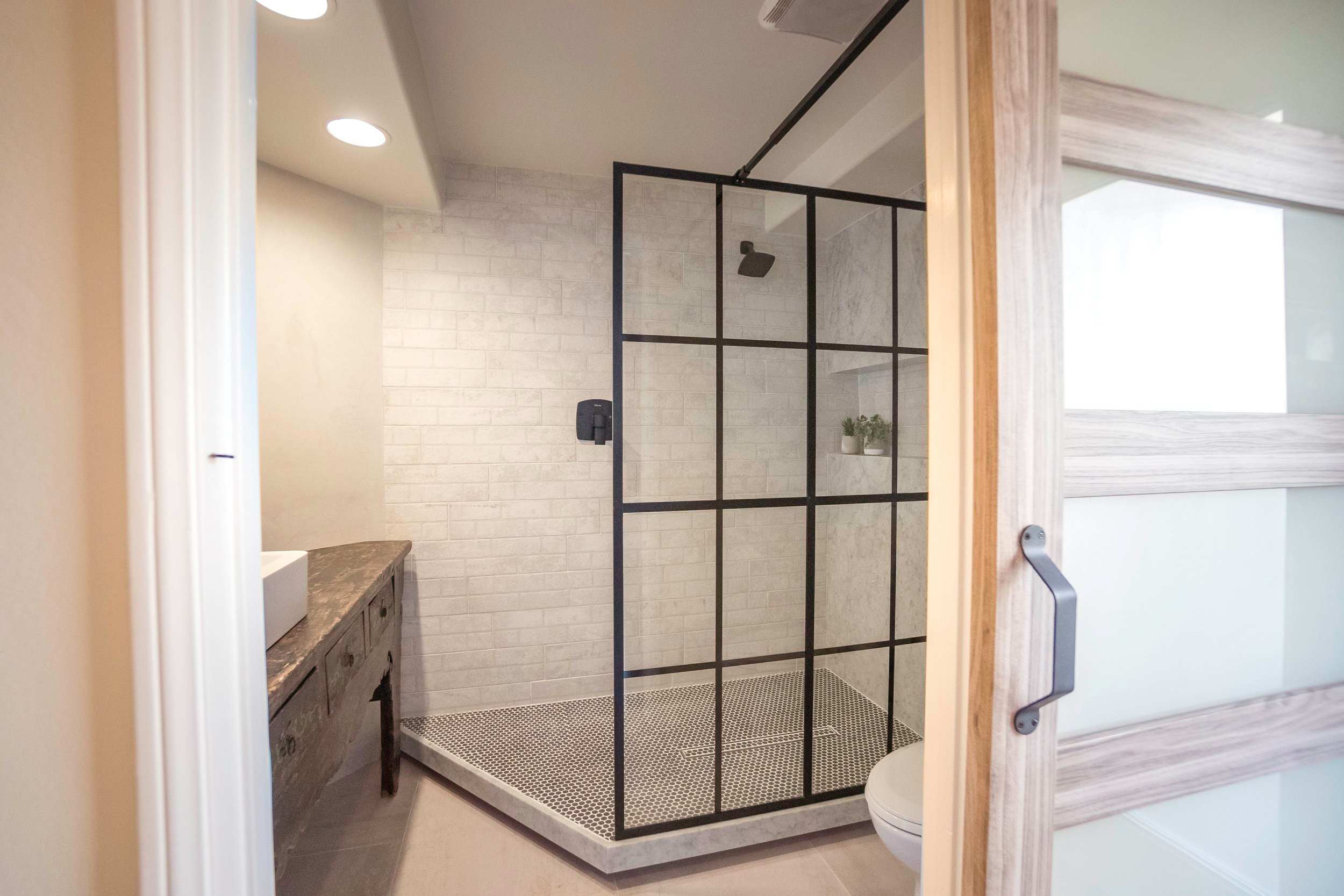 Glass Wall Shower with black frame