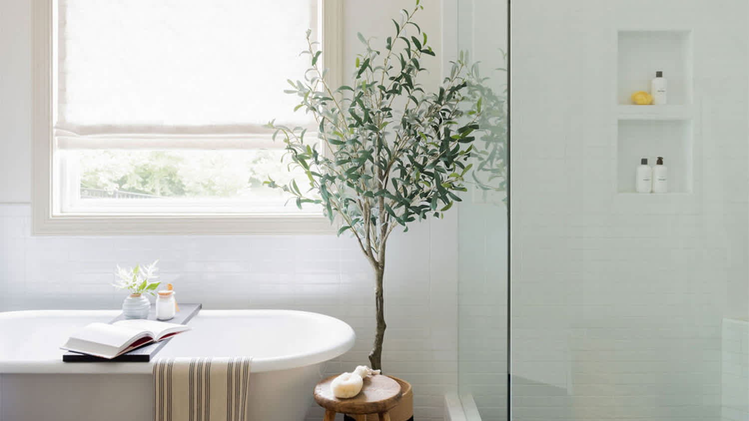White tub tree shower shelf