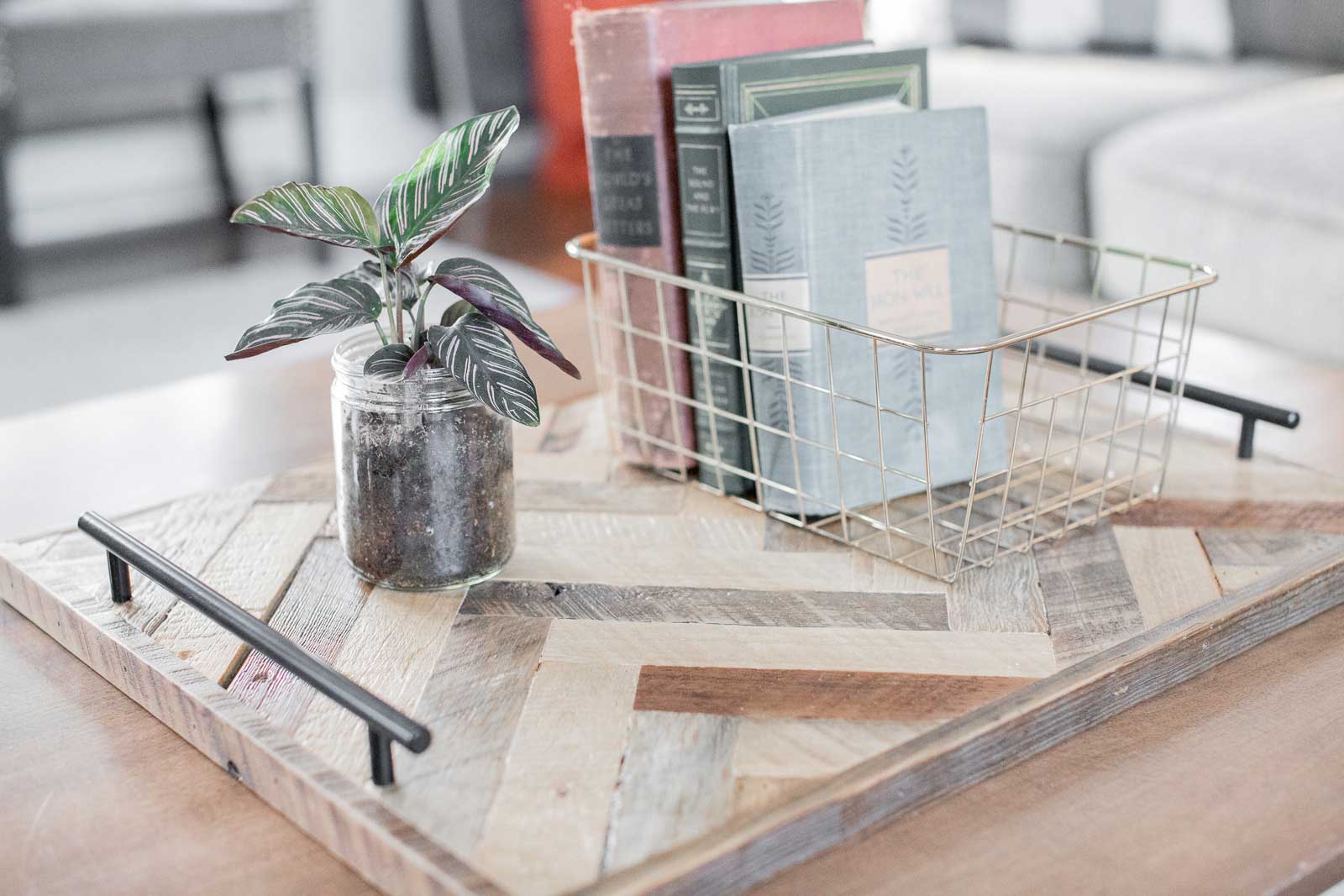 Reclaimed wood ottoman serving tray