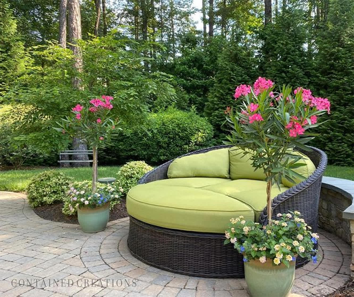 pots and landscaping in yard