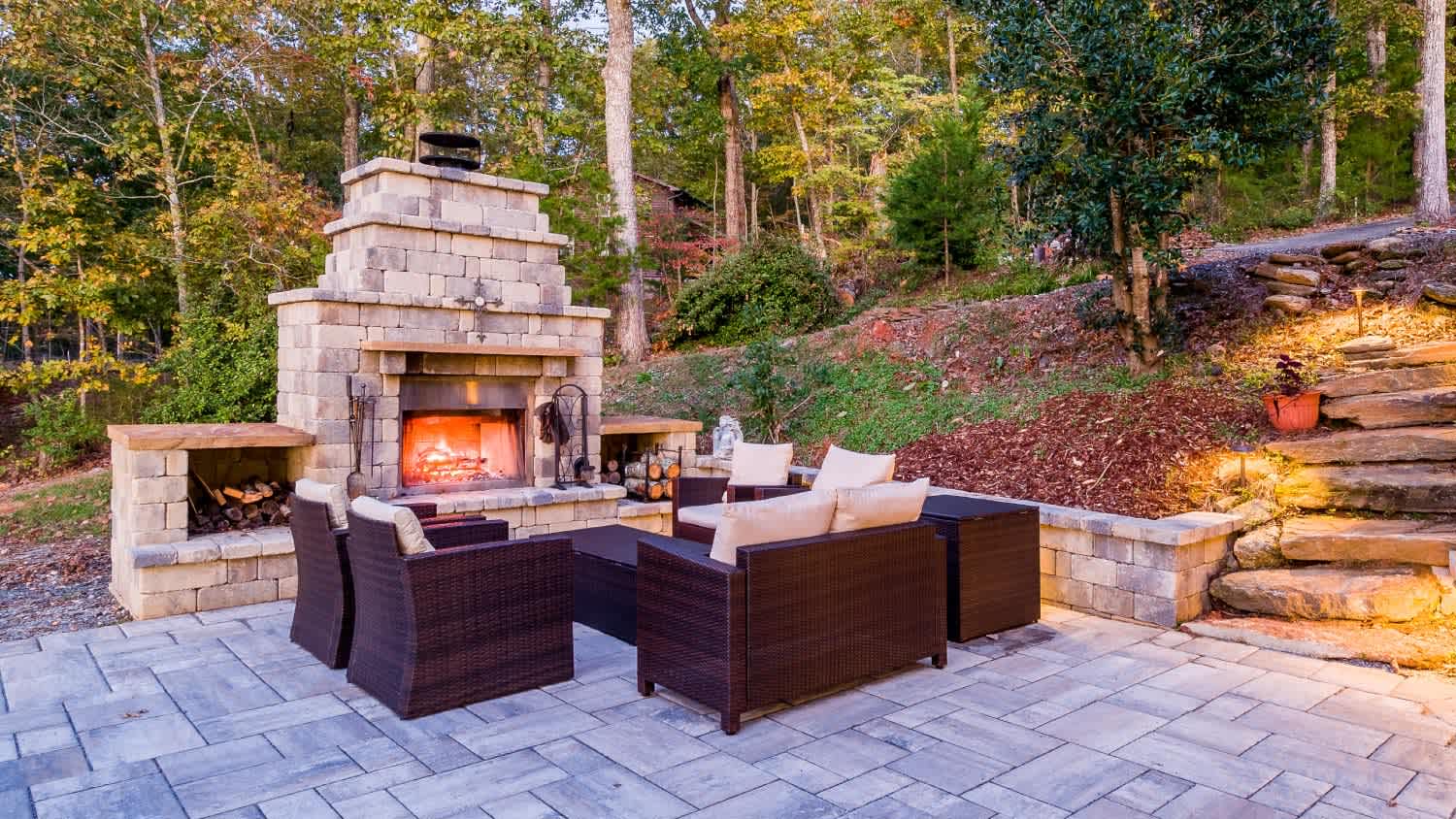 An outdoor fireplace