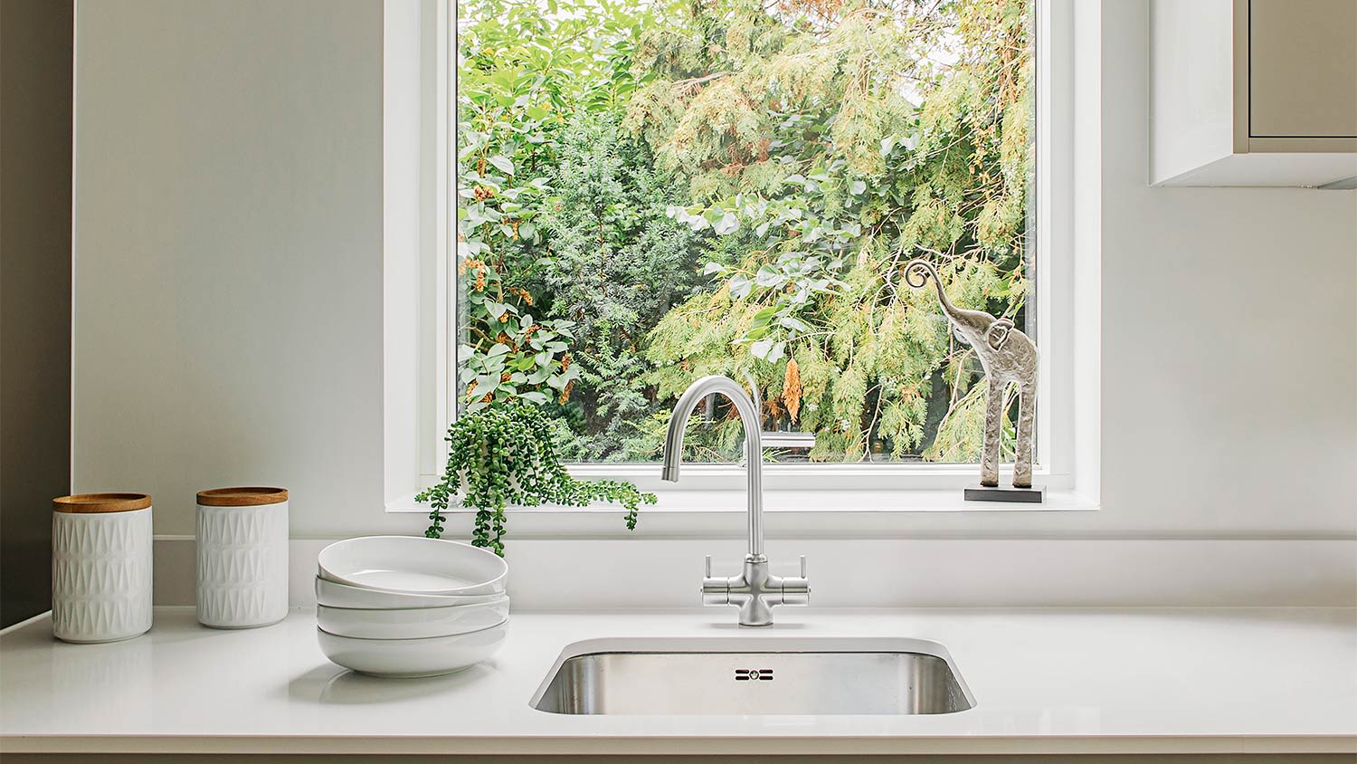 Kitchen sink window greenery