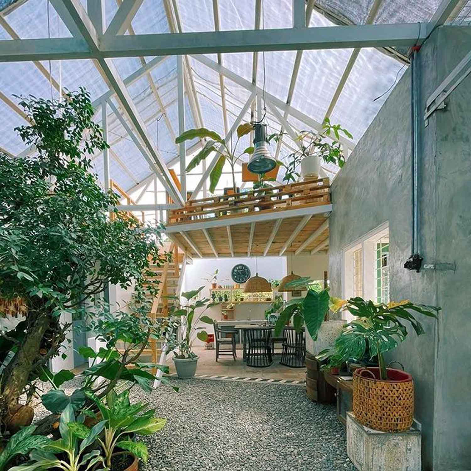 Two story greenhouse interior