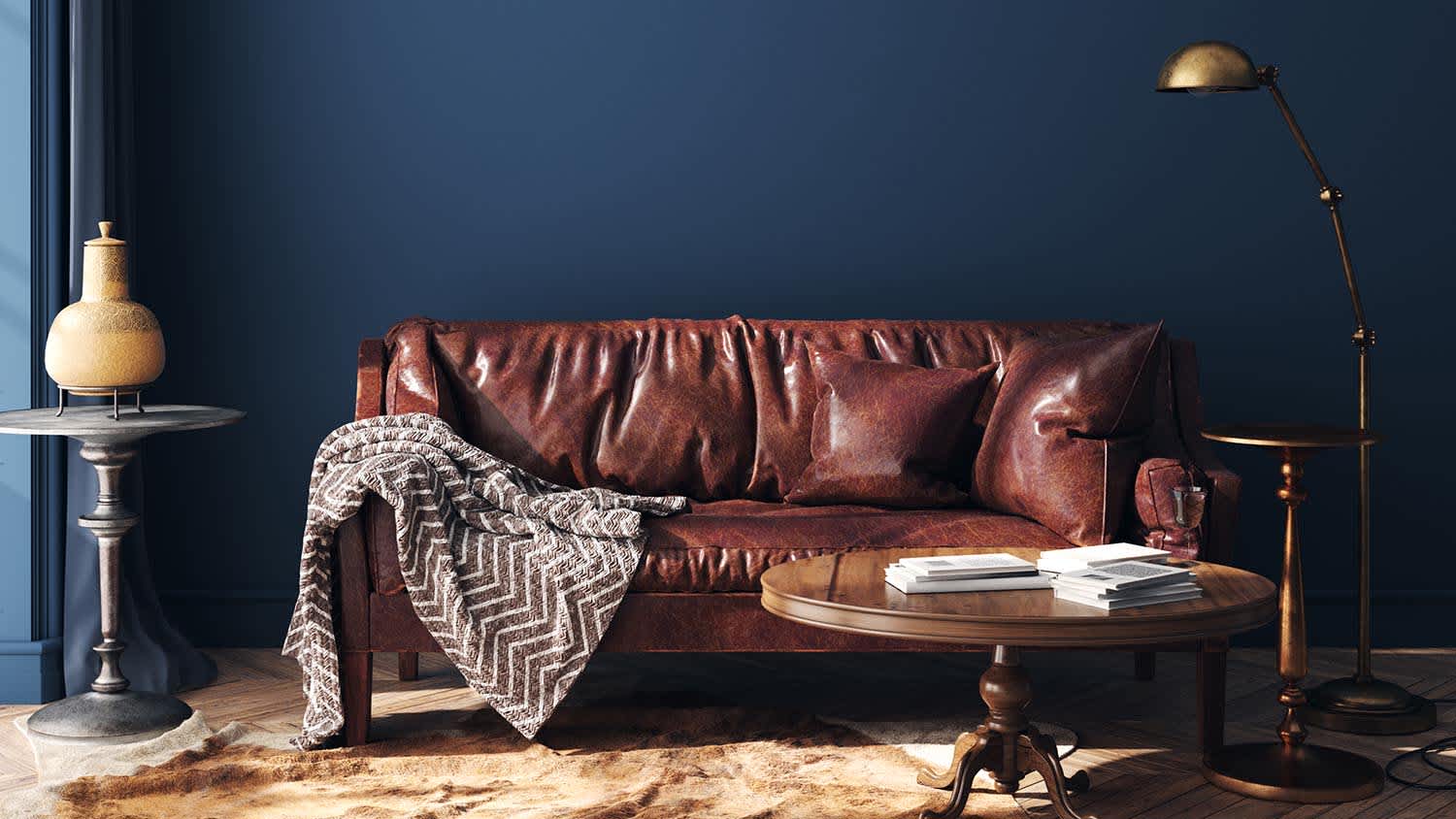 blue bronze palette sofa in living room