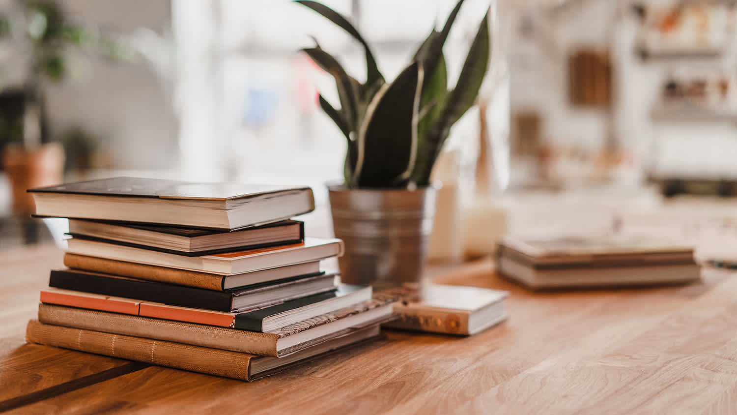 stack of books on table